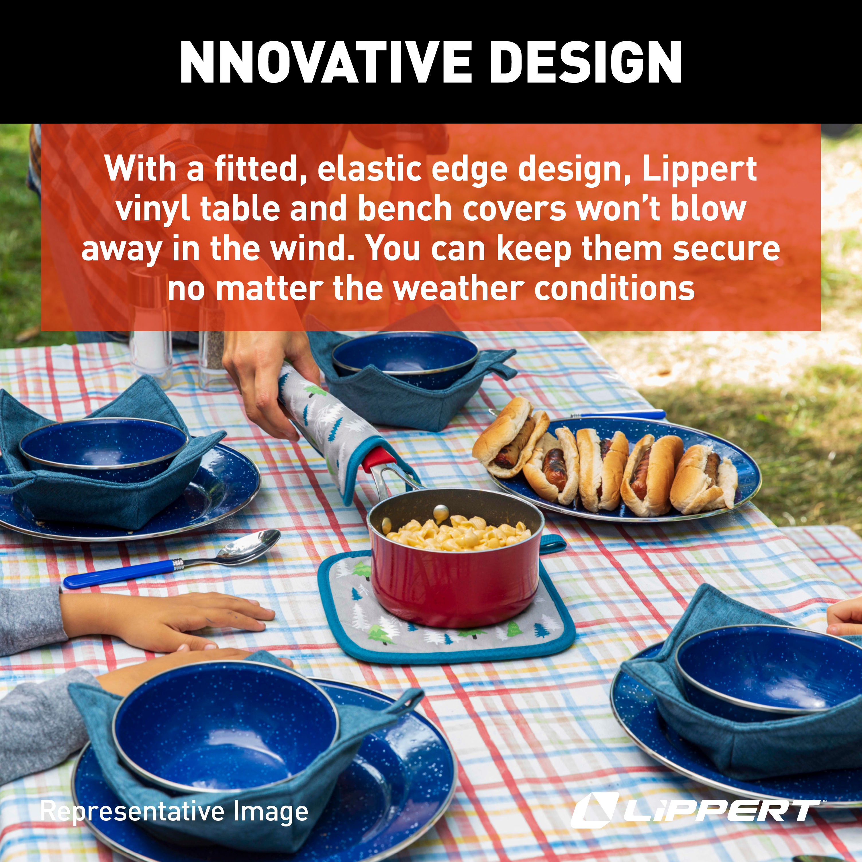 Lippert Vinyl Tablecloth with Bench Covers - Camping Patchwork #2022107835 thumbnail 4