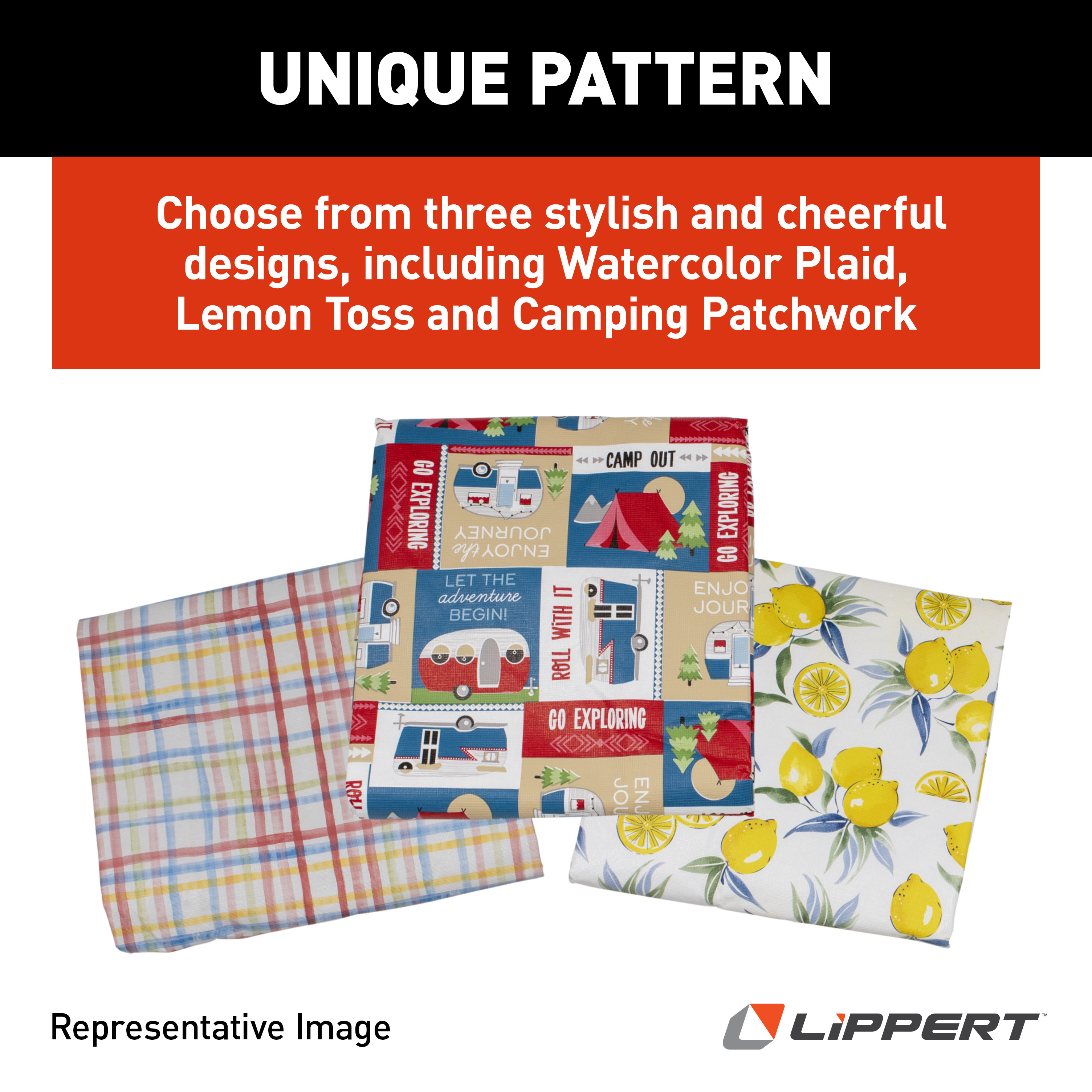 Lippert Vinyl Tablecloth with Bench Covers - Camping Patchwork #2022107835 thumbnail 7
