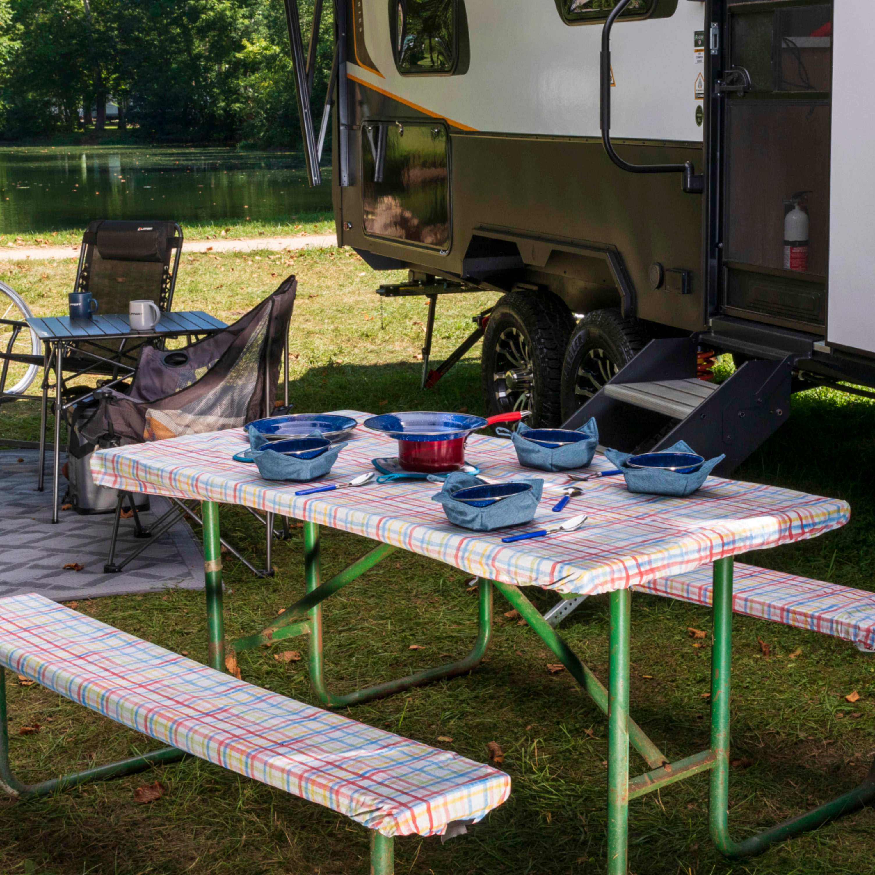 Lippert Vinyl Tablecloth with Bench Covers - Camping Patchwork #2022107835 thumbnail 9