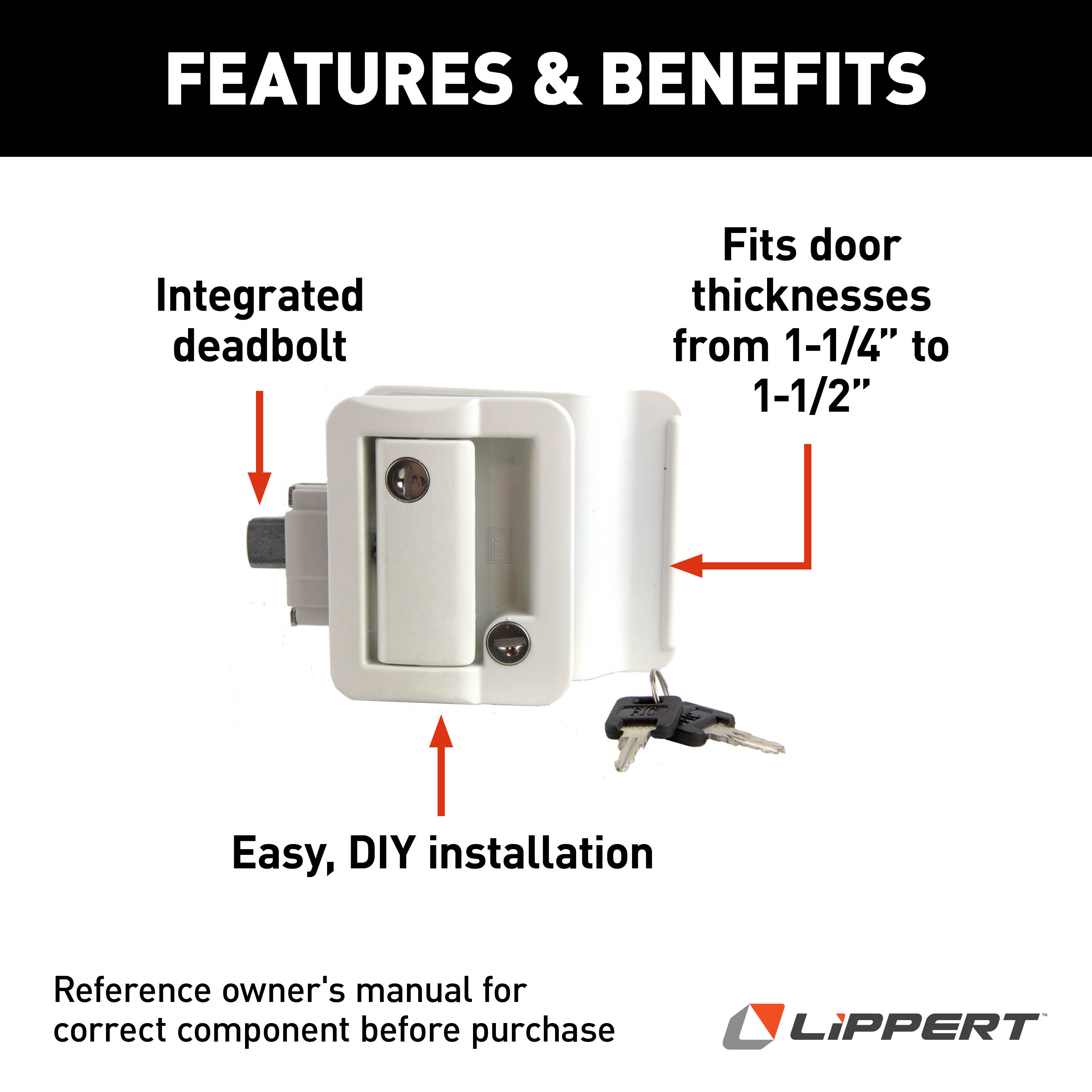 Lippert Global Entry Door Latch for Travel Trailers - White #239632 thumbnail 2