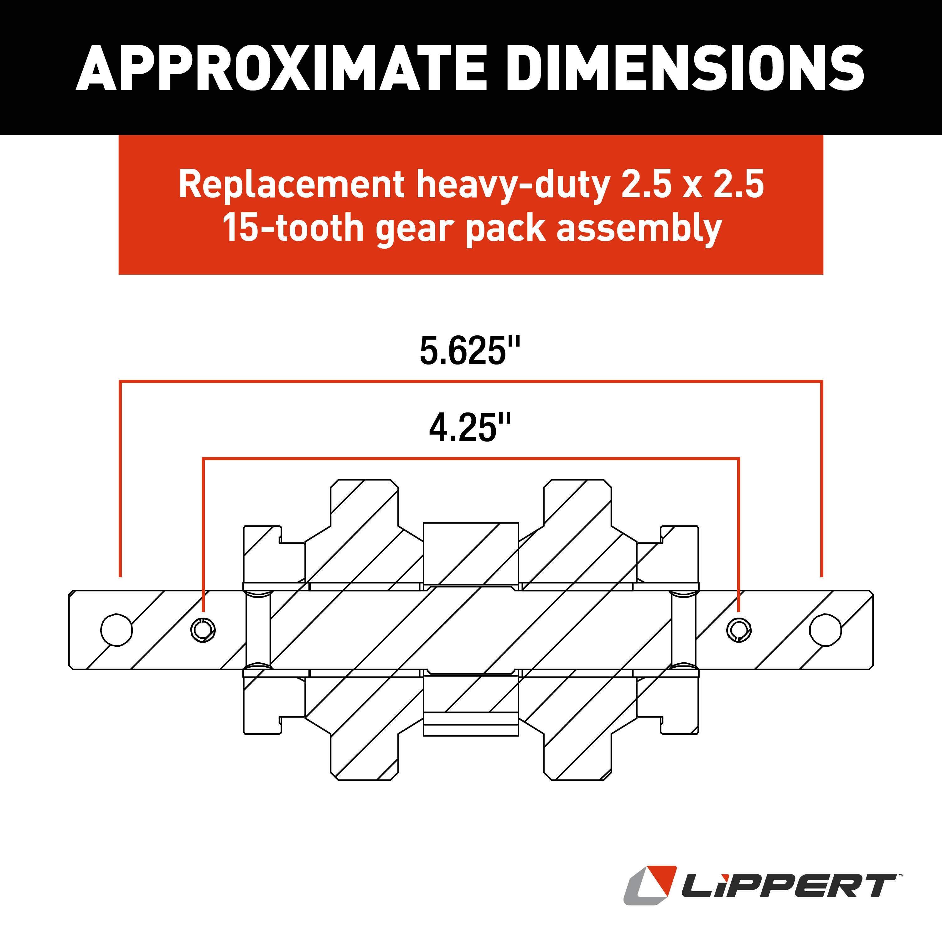 Lippert Replacement 2.5 x 2.5 Heavy-Duty RV Through-Frame Slide-Out Gear Pack Assembly #123356 thumbnail 2