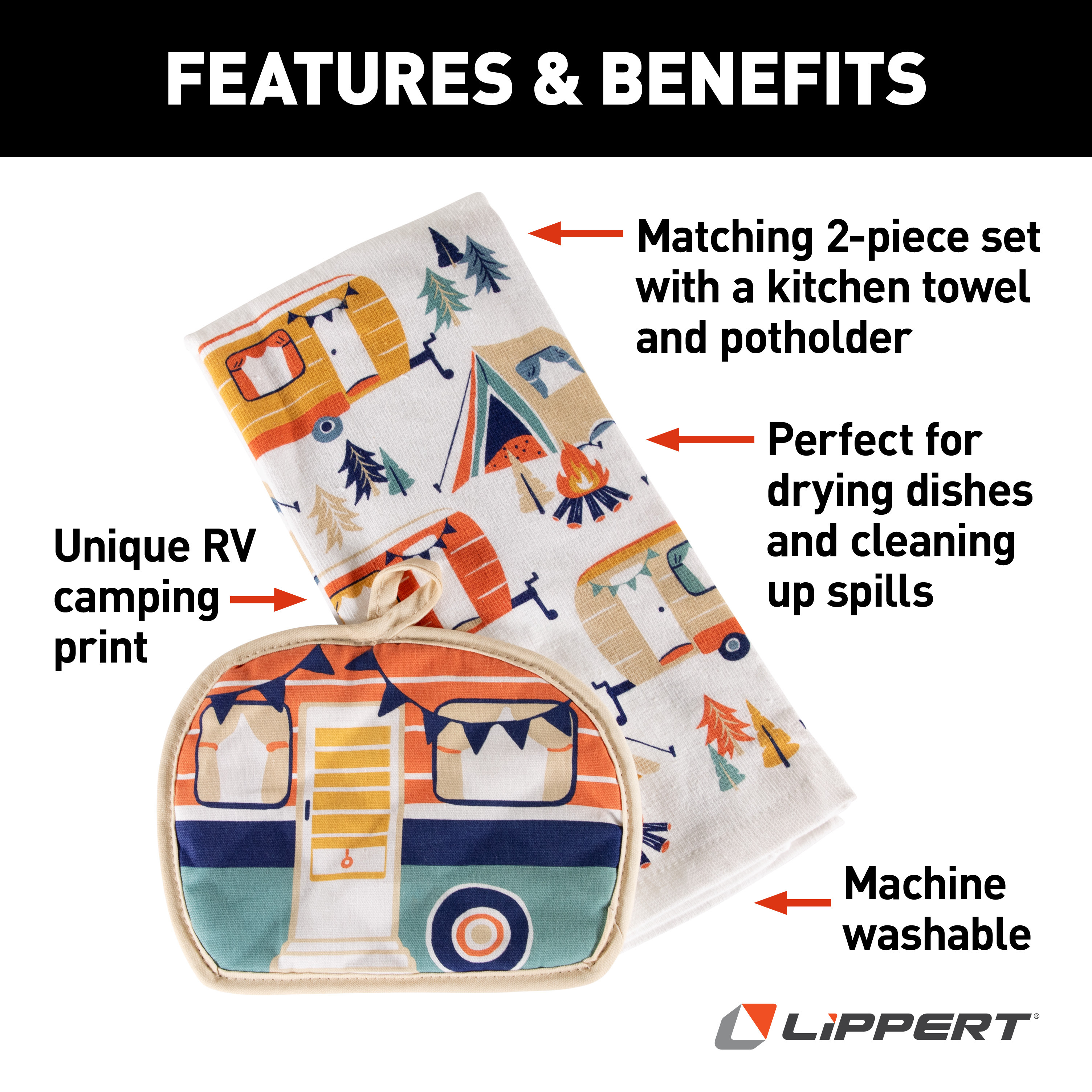Lippert Kitchen Towel & Potholder Set - Camp Print, 2 Pieces #2023051697 thumbnail 1