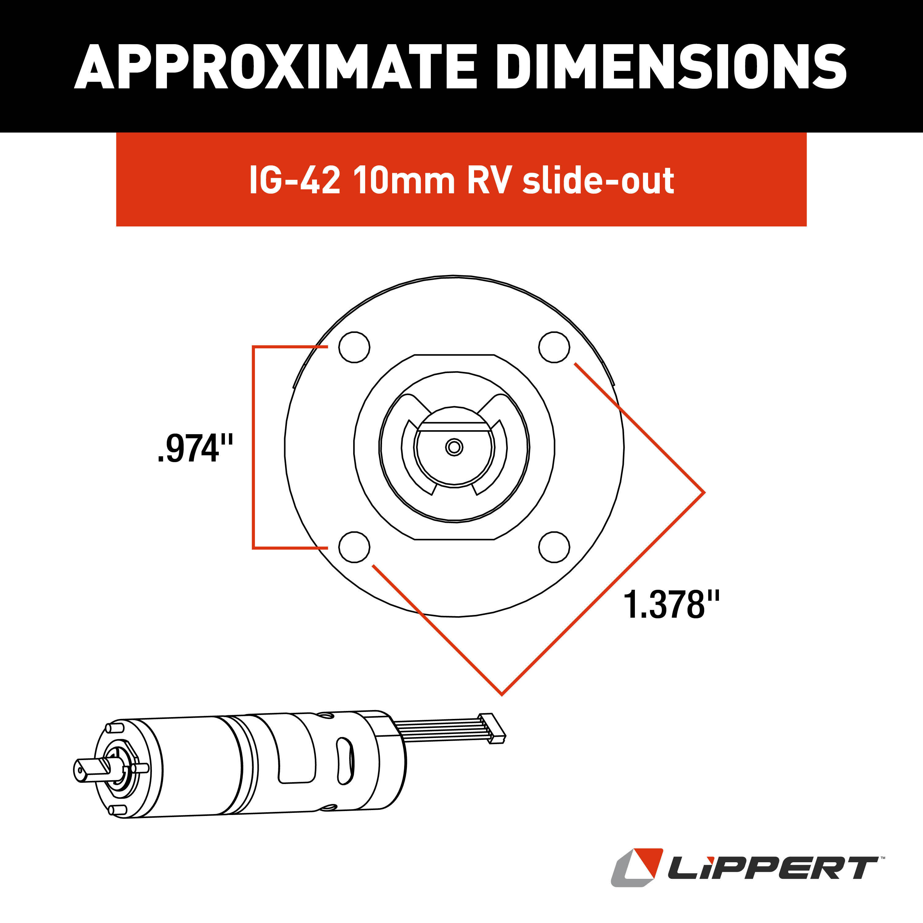 Lippert Replacement IG-42 10-Millimeter In-Wall RV Slide-Out Motor Assembly #236575 thumbnail 3