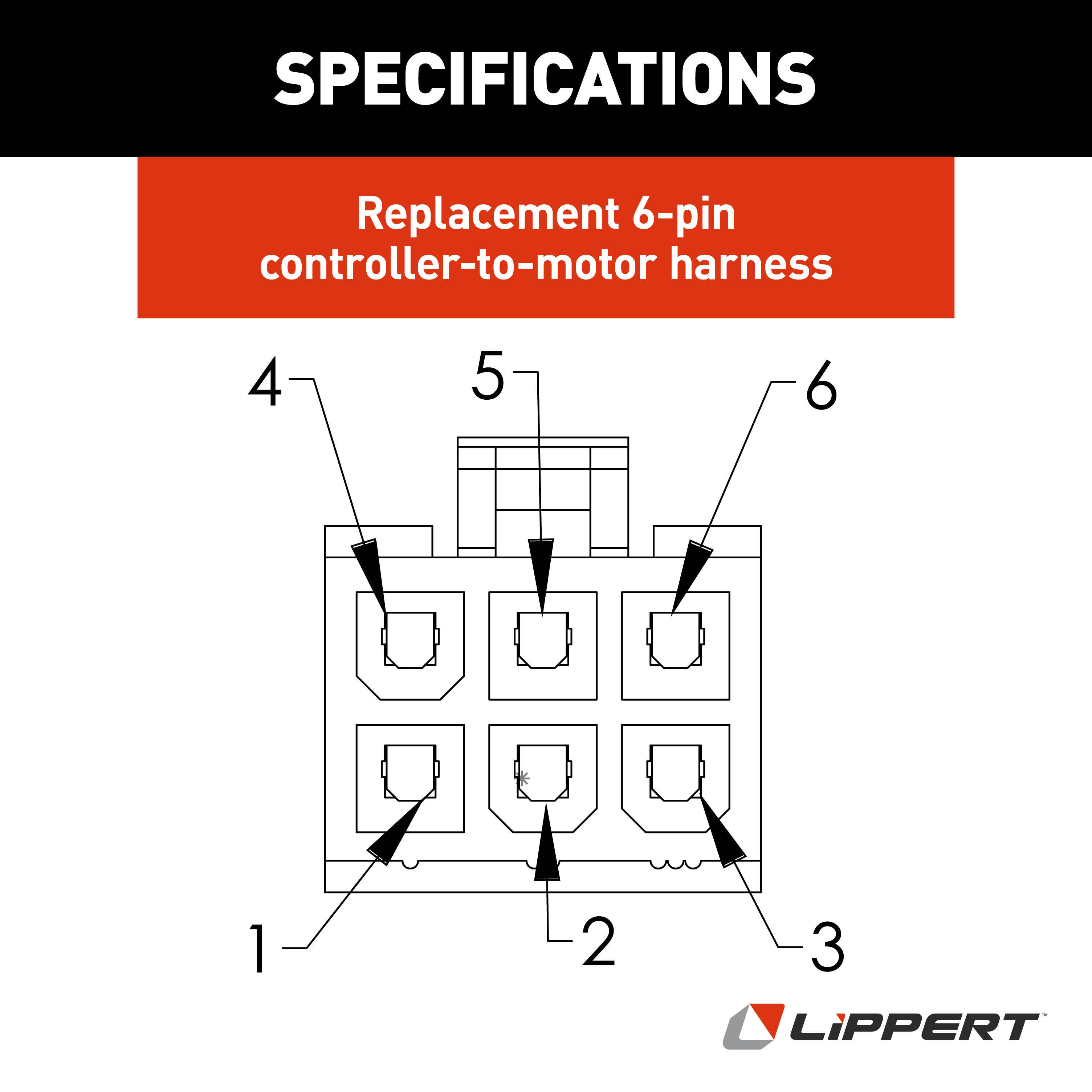 Lippert Replacement In-Wall RV Slide-Out 6-Pin Controller-to-Motor Harness - 35' Male-to-Female #238992 thumbnail 2