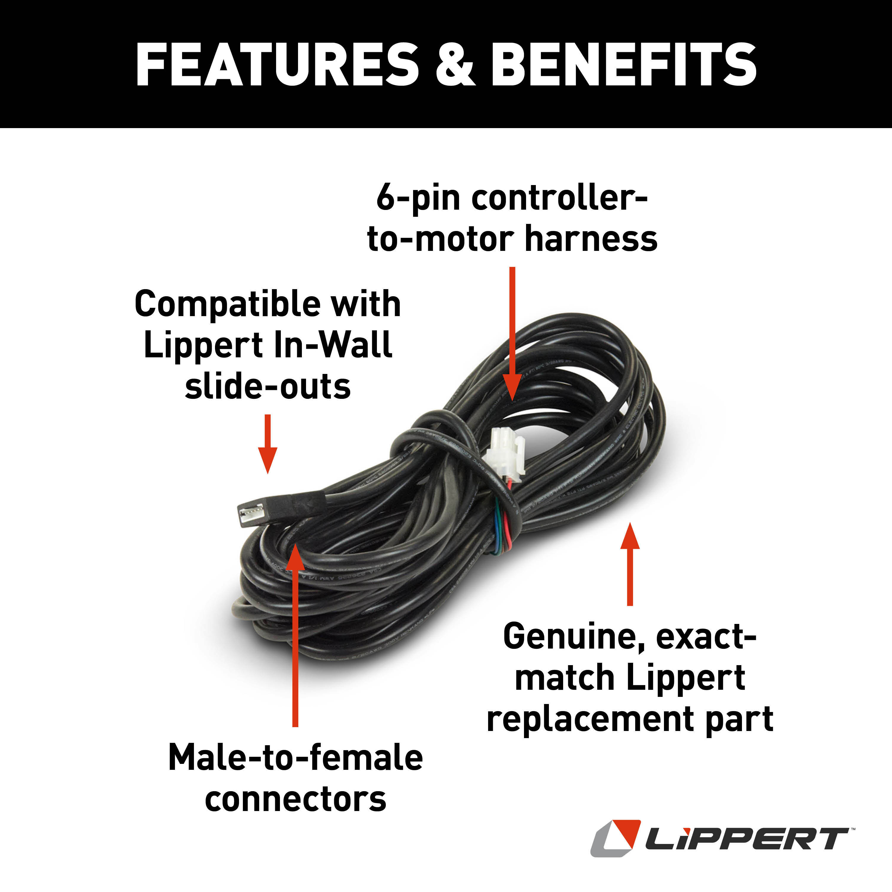 Lippert Replacement In-Wall RV Slide-Out 6-Pin Controller-to-Motor Harness - 35' Male-to-Female #238992 thumbnail 3