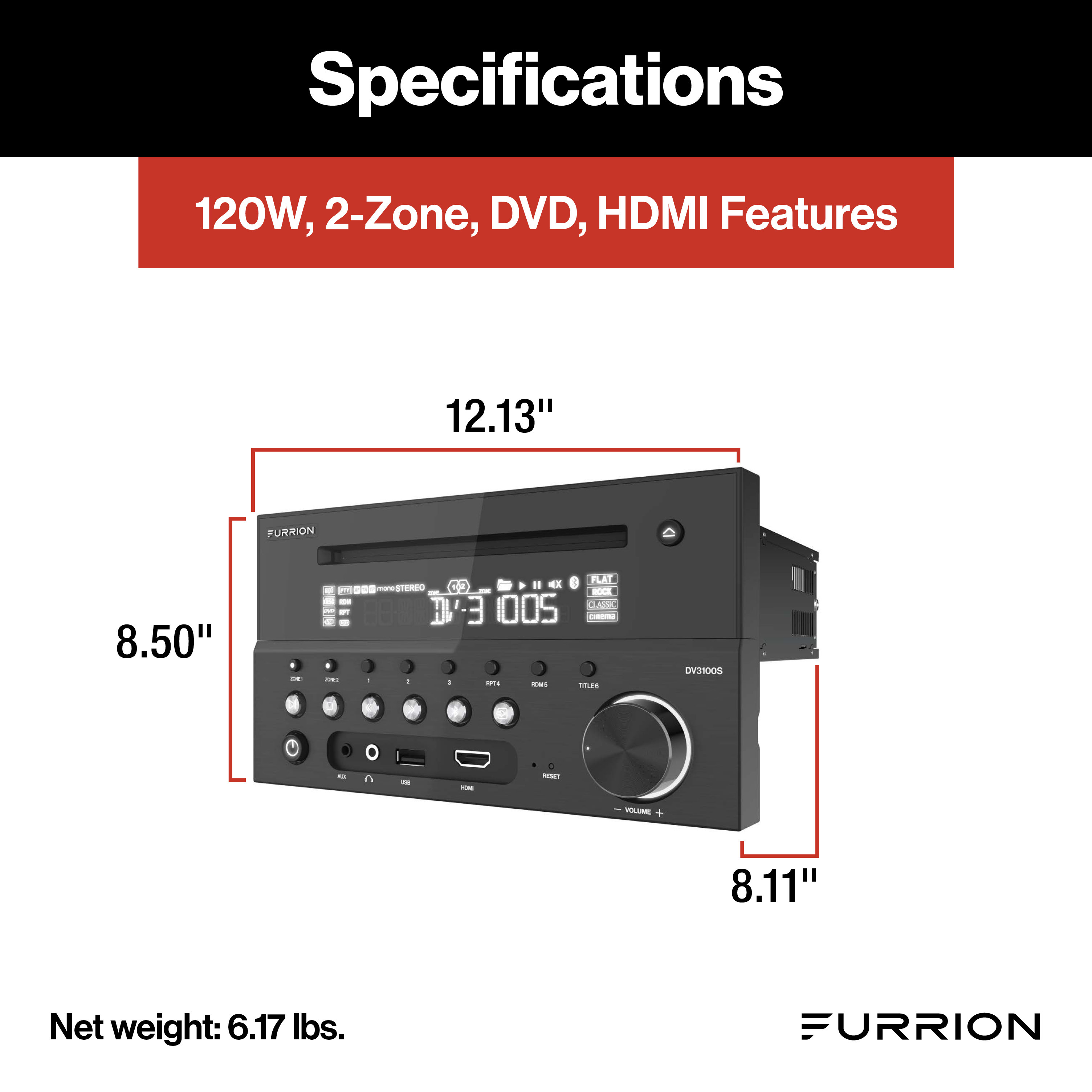 Furrion RV & Marine Entertainment System - 120W, 2-Zone, DVD, HDMI #DV3100S thumbnail 1