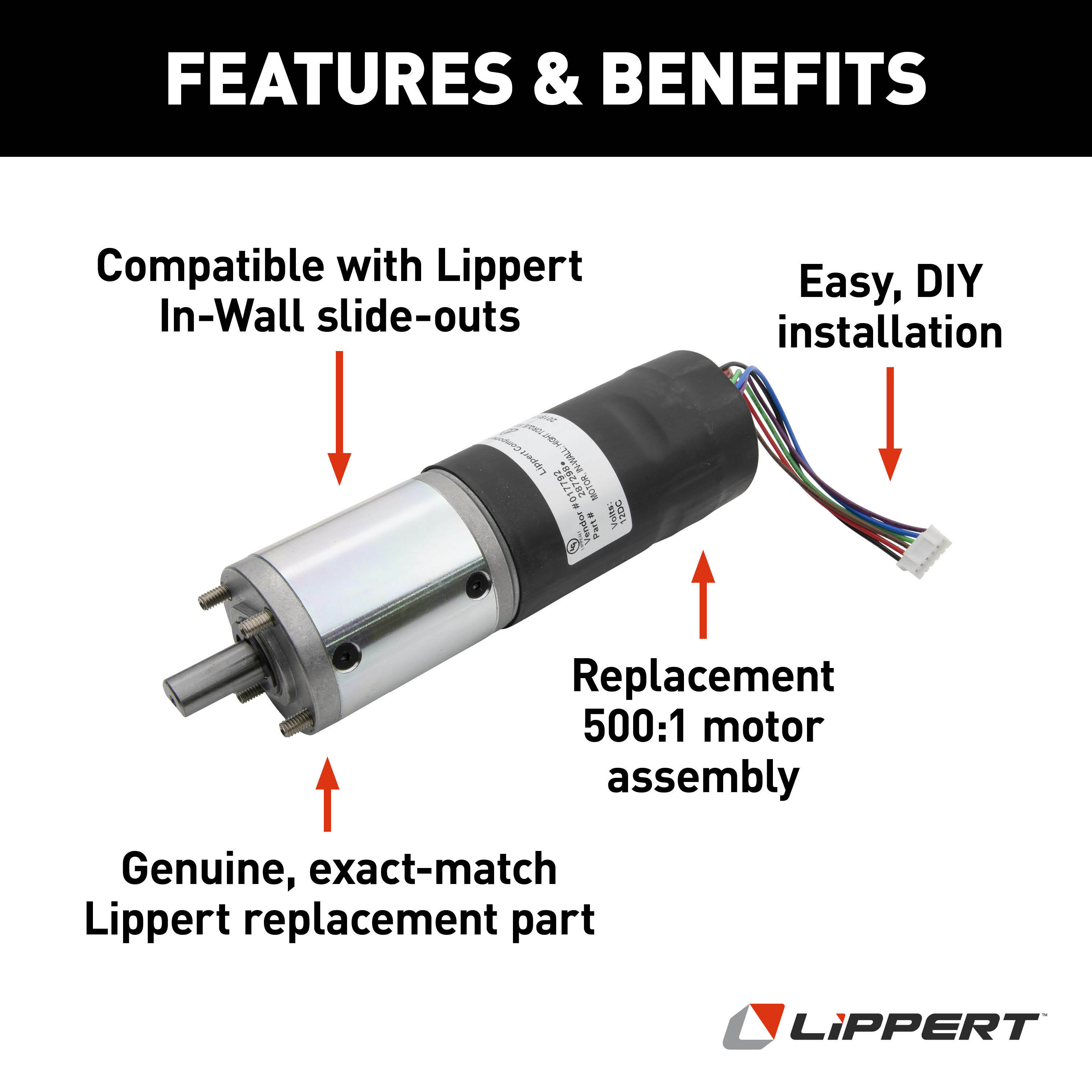 Lippert Replacement In-Wall Slide-Out High-Torque 500:1 Motor #287298 thumbnail 5