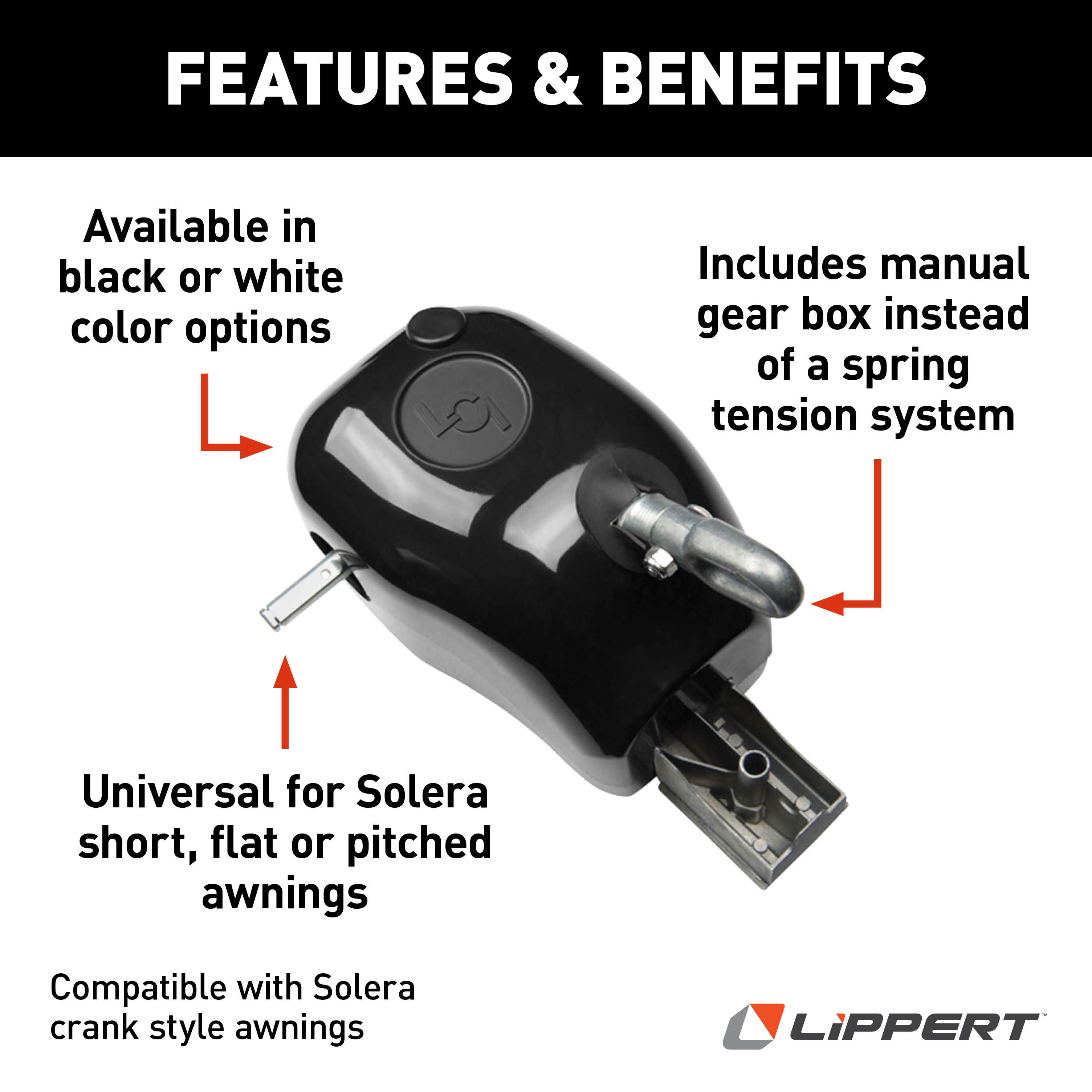 Solera Manual Crank Style Awning Drive Head Assembly - Black #300031 thumbnail 2