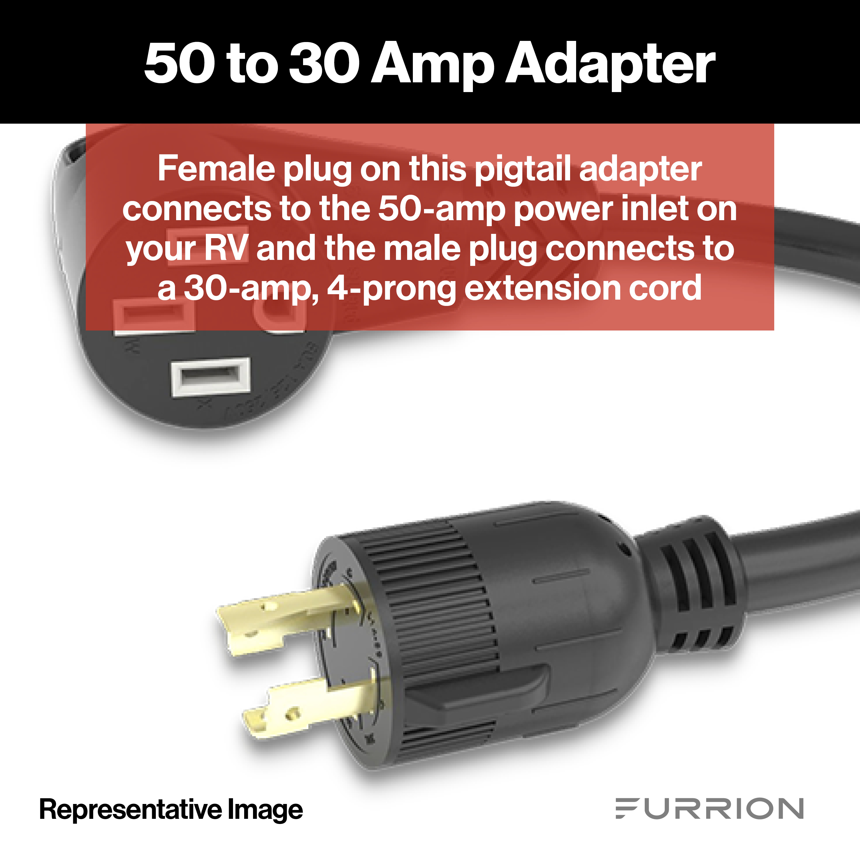 Furrion Pigtail Adapter - 50A Connector to 30A 4-Prong Plug, Black #FP52GEN4-SB thumbnail 2