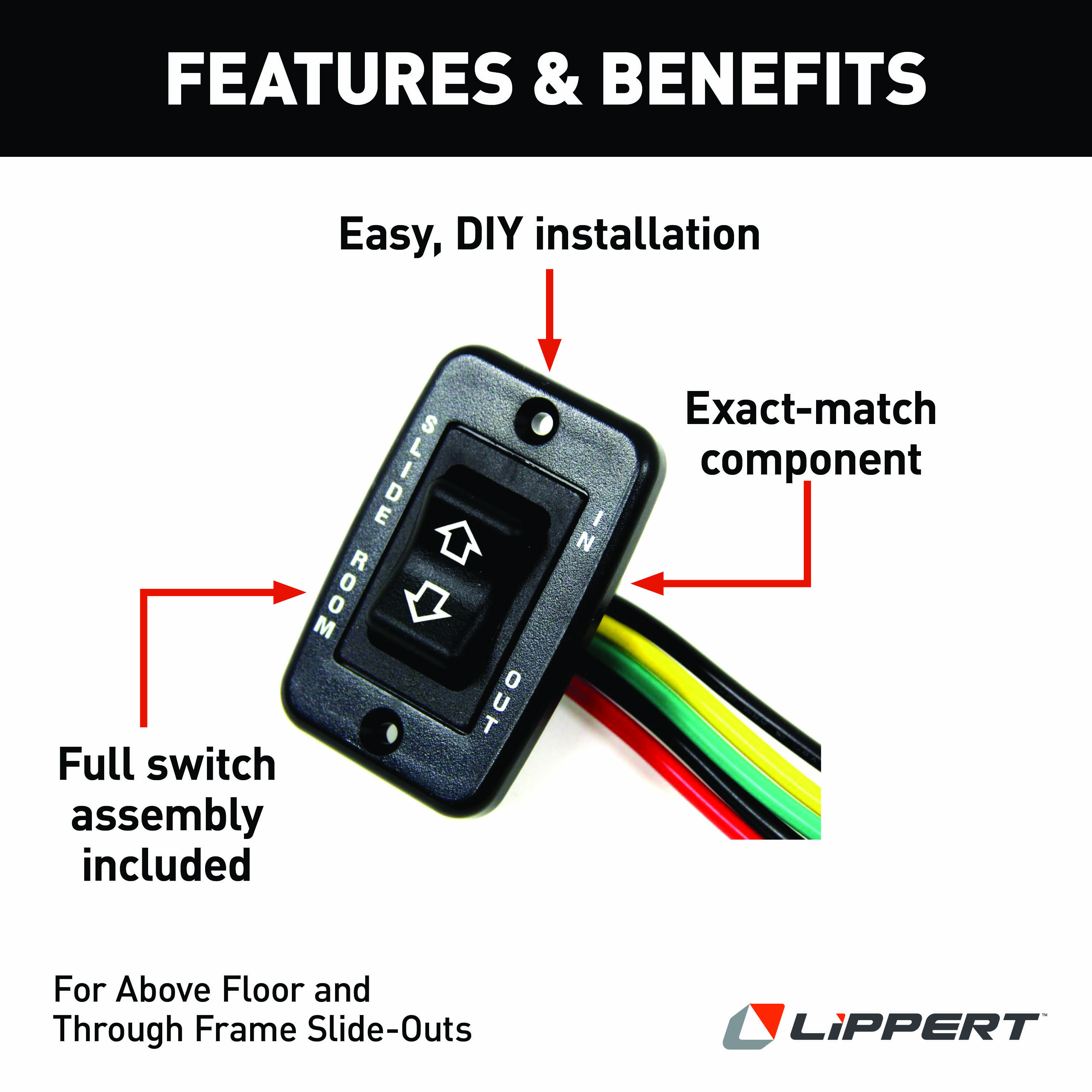 Lippert RV Slide-Out Electric Switch Assembly - Black #117460 thumbnail 1