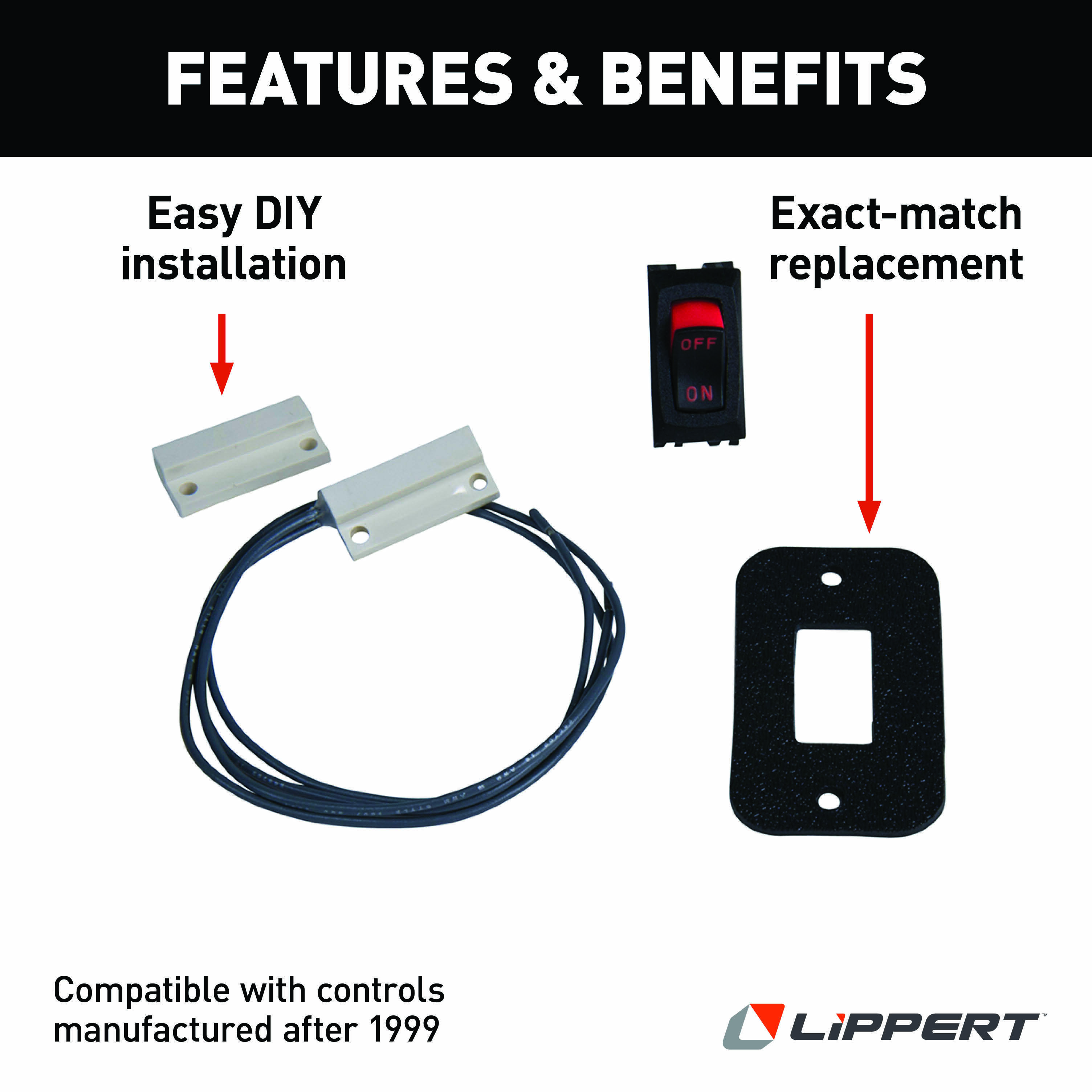 LIPPERT Kwikee Rectangular Magnetic Switch and Power Switch Kit - White thumbnail 1
