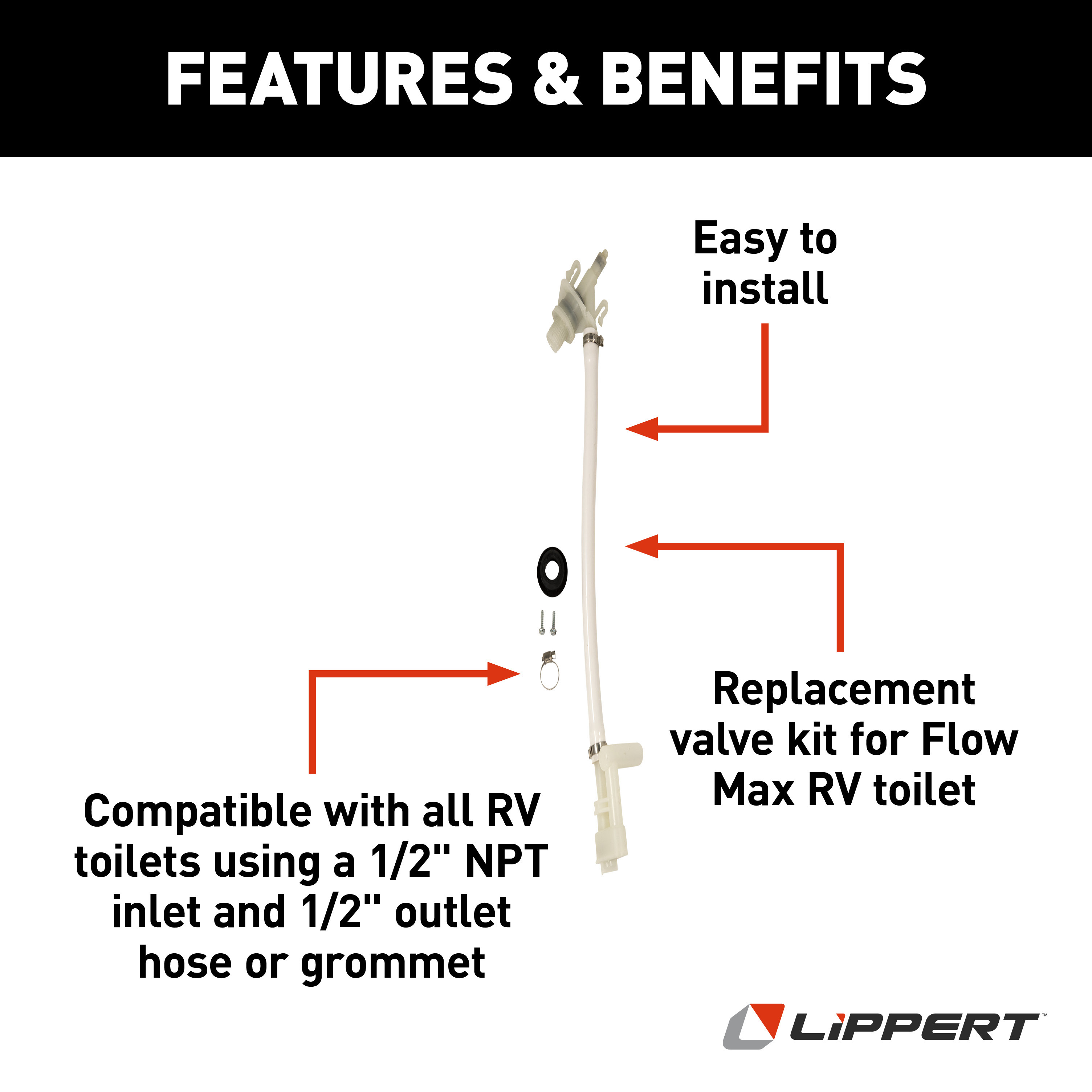 LIPPERT Flow Max Replacement RV Toilet Valve Kit thumbnail 1