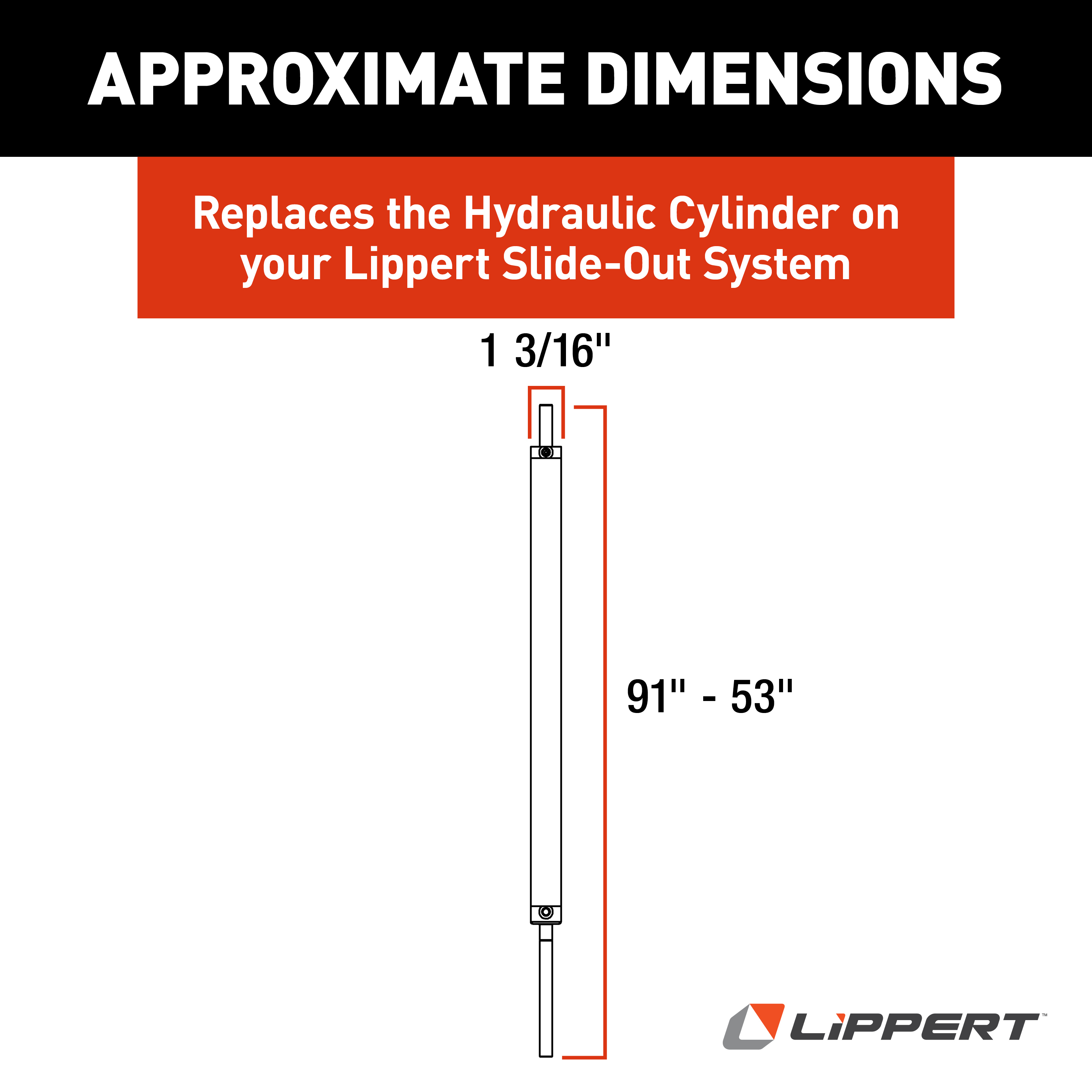 Lippert 53" Hydraulic Cylinder with 38" Stroke; 1-1/2" Bore; 3/4"-10 Thread thumbnail 1