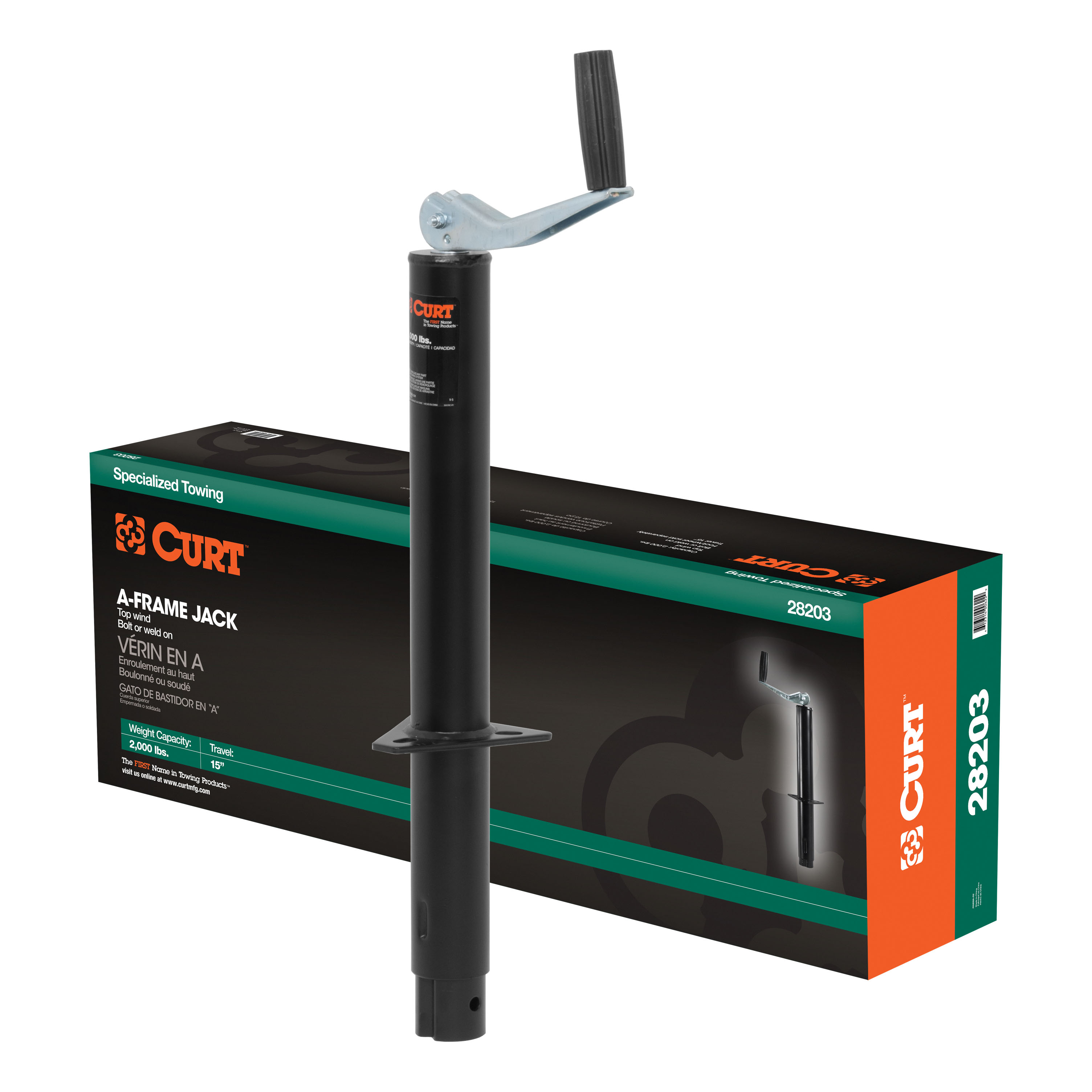 CURT A-Frame Jack with Top Handle (2,000 lbs, 15" Travel, Packaged) Trailer Jack thumbnail 0