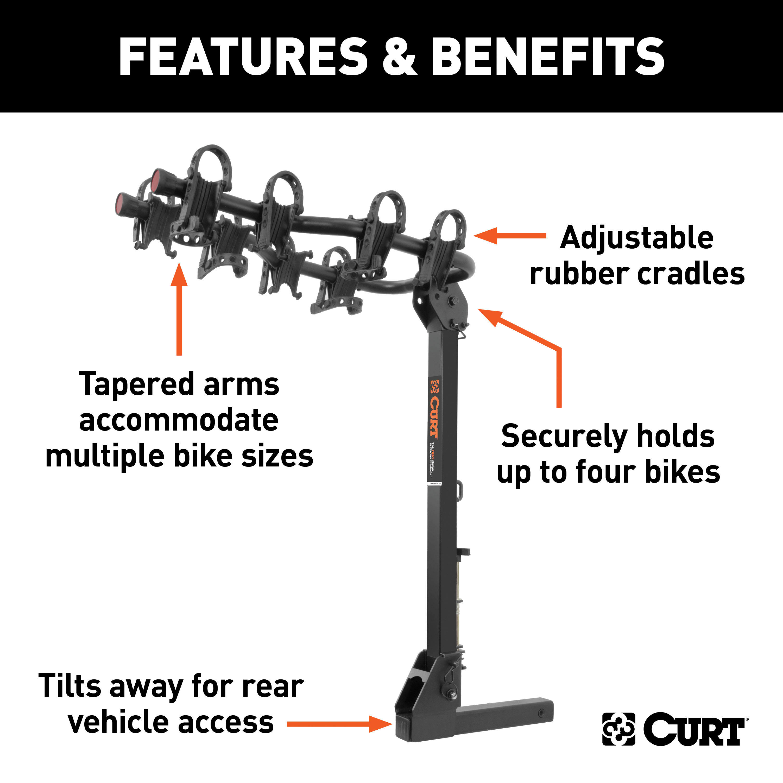 CURT Premium Hitch-Mounted Bike Rack (4 Bikes, 2" Shank) Bicycle Rack thumbnail 2