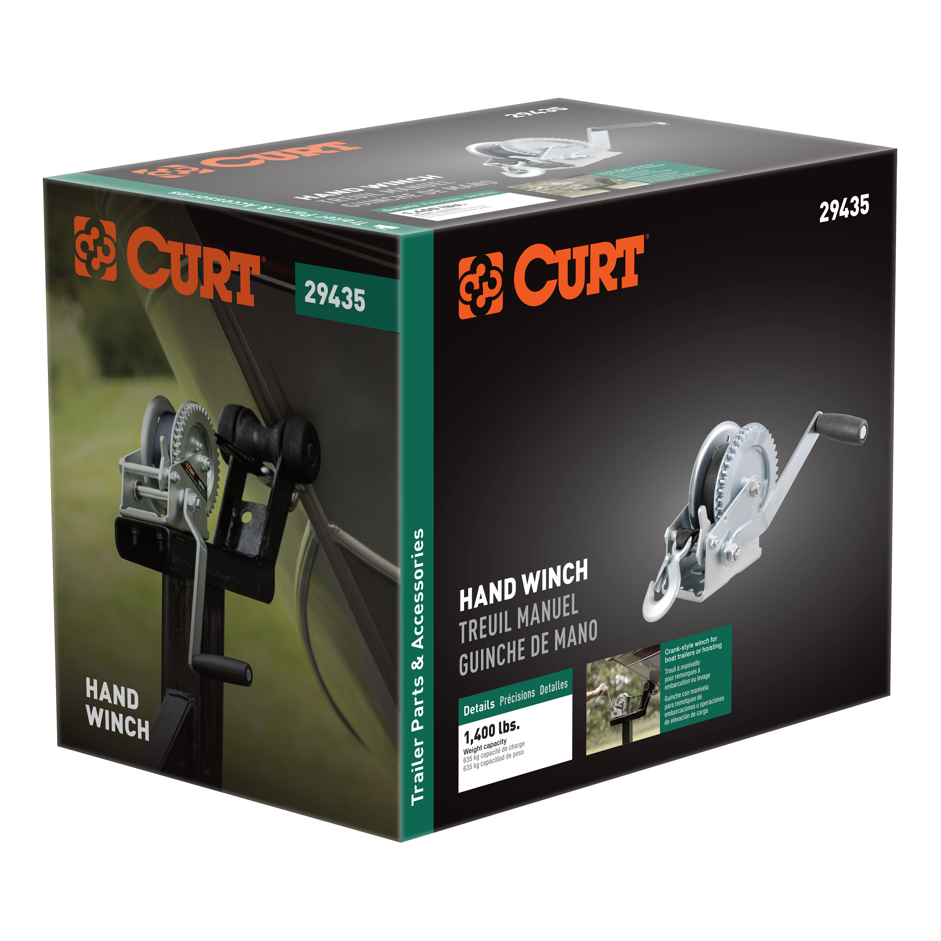 CURT Hand Crank Winch with 20' Strap (1,400 lbs, 7-1/2" Handle) Trailer Winch thumbnail 5
