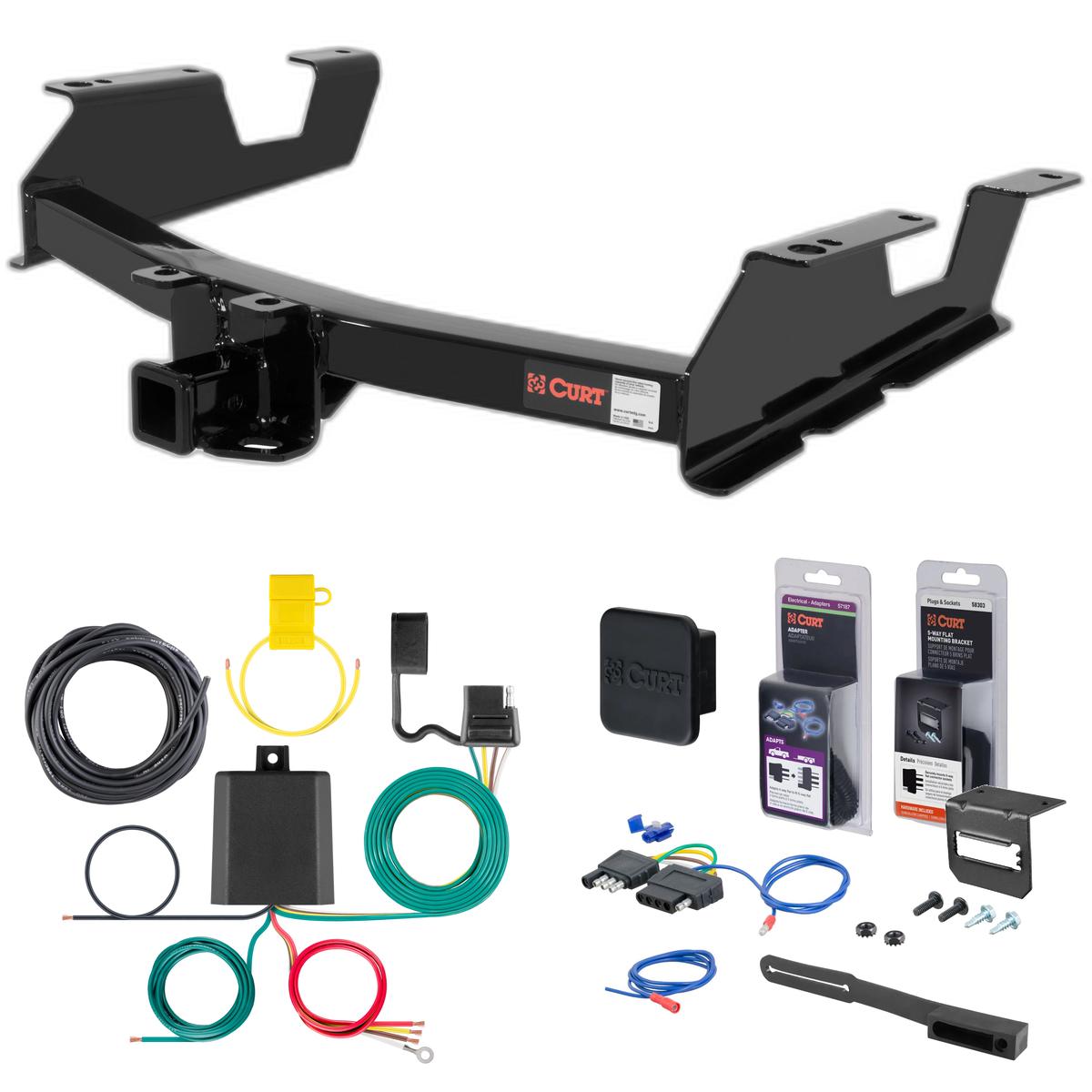 11 - 14 Chevrolet Silverado 2500 HD 8' bed, excluding factory receiver, Tommy Gate lift or cab & chassis Curt 2" Class 3 Trailer Tow Hitch + 5-Flat Wiring Kit Tow Boat/Utility Trailer with Surge Brakes 13061 thumbnail 0