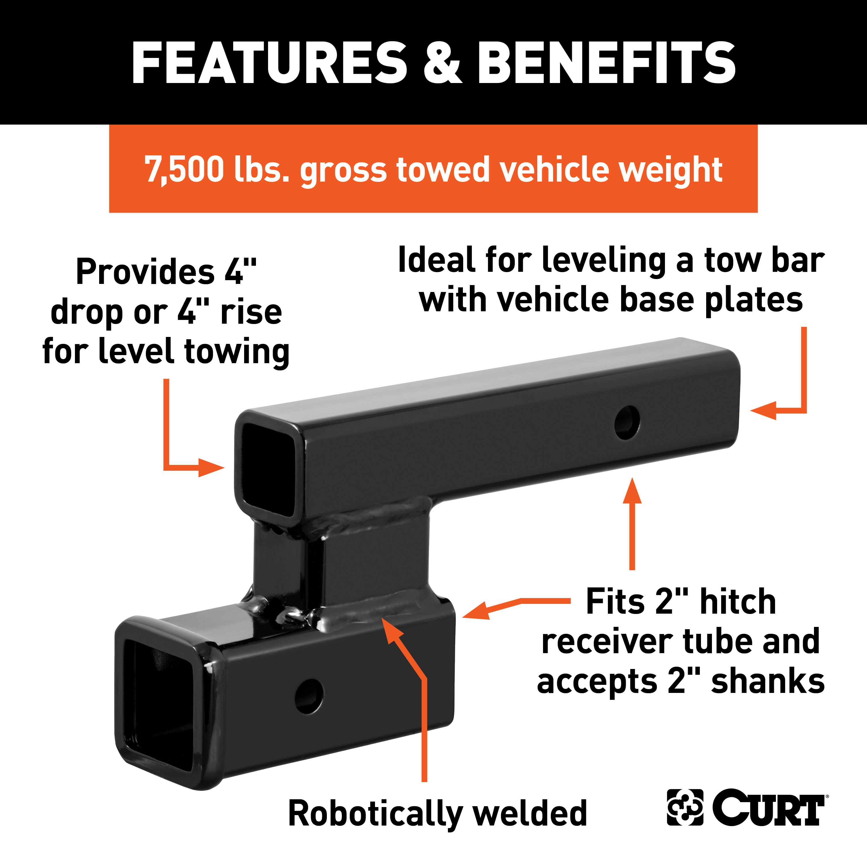 CURT Receiver Hitch Adapter (2" Shank, 4" Drop, 7,500 lbss.) Trailer Hitch Adapter thumbnail 1