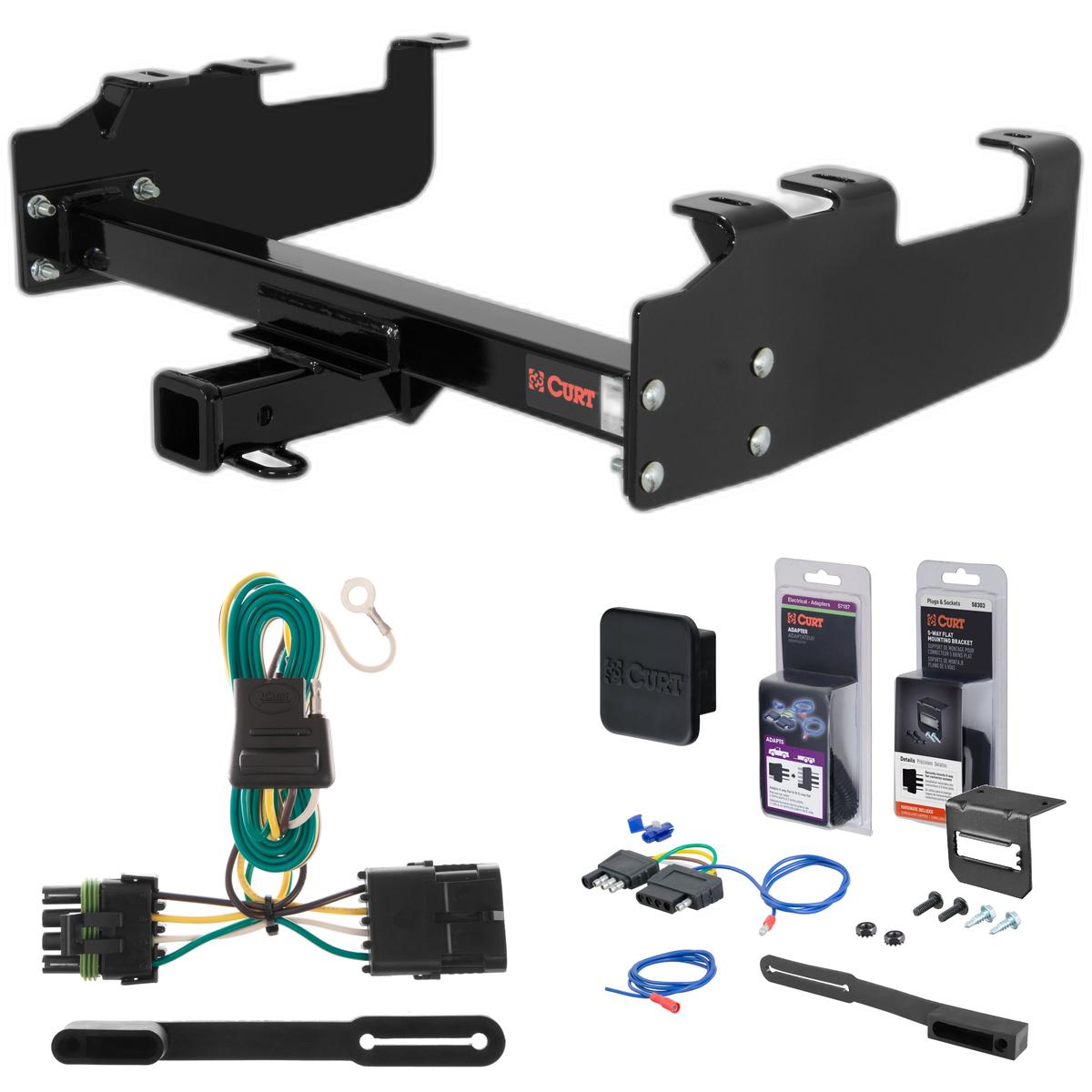 88 - 99 GMC K1500 With 10" step bumper Curt 2" Class 3 Trailer Tow Hitch + 5-Flat Wiring Kit Tow Boat/Utility Trailer with Surge Brakes 13099 thumbnail 0