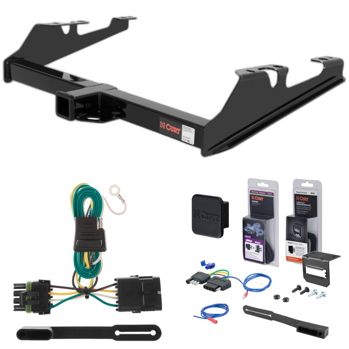 88 - 99 GMC C1500 Excluding dual exhaust or 10" step bumper Curt 2" Class 3 Trailer Tow Hitch + 5-Flat Wiring Kit Tow Boat/Utility Trailer with Surge Brakes 13082 thumbnail 0