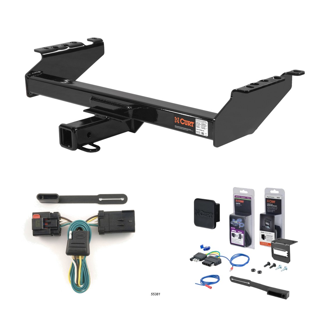 2000 - 2002 Dodge Ram 2500 Excluding roll pan bumper Curt 2" Class 4 Trailer Tow Hitch + 5-Flat Wiring Kit Tow Boat/Utility Trailer with Surge Brakes 14001 thumbnail 1
