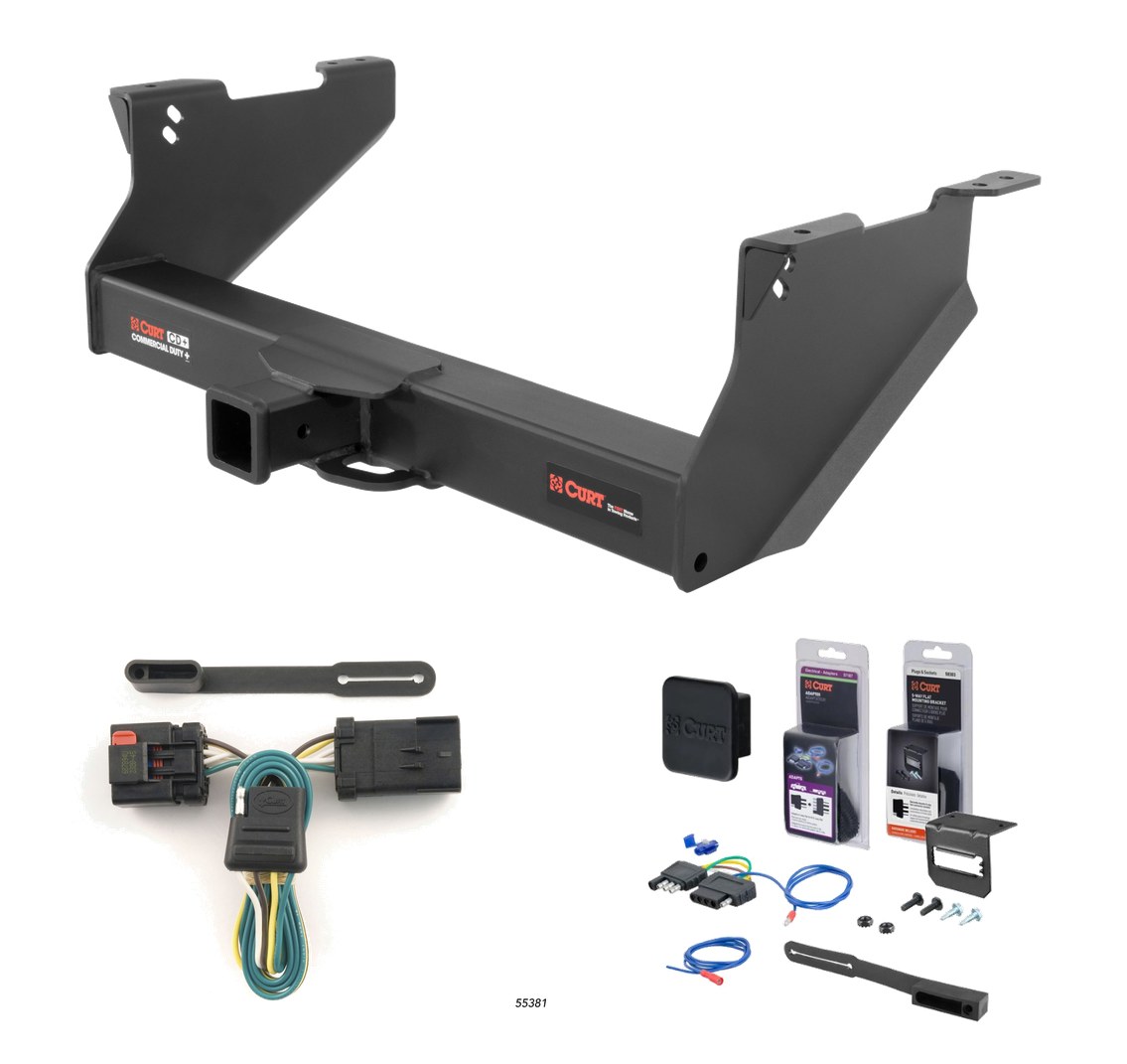 2003 - 2008 Dodge Ram 1500 With or without factory receiver (built in or after 11/02) Curt 2-1/2" Class 5 Trailer Tow Hitch + 5-Flat Wiring Kit Tow Boat/Utility Trailer with Surge Brakes 15809-1 thumbnail 0