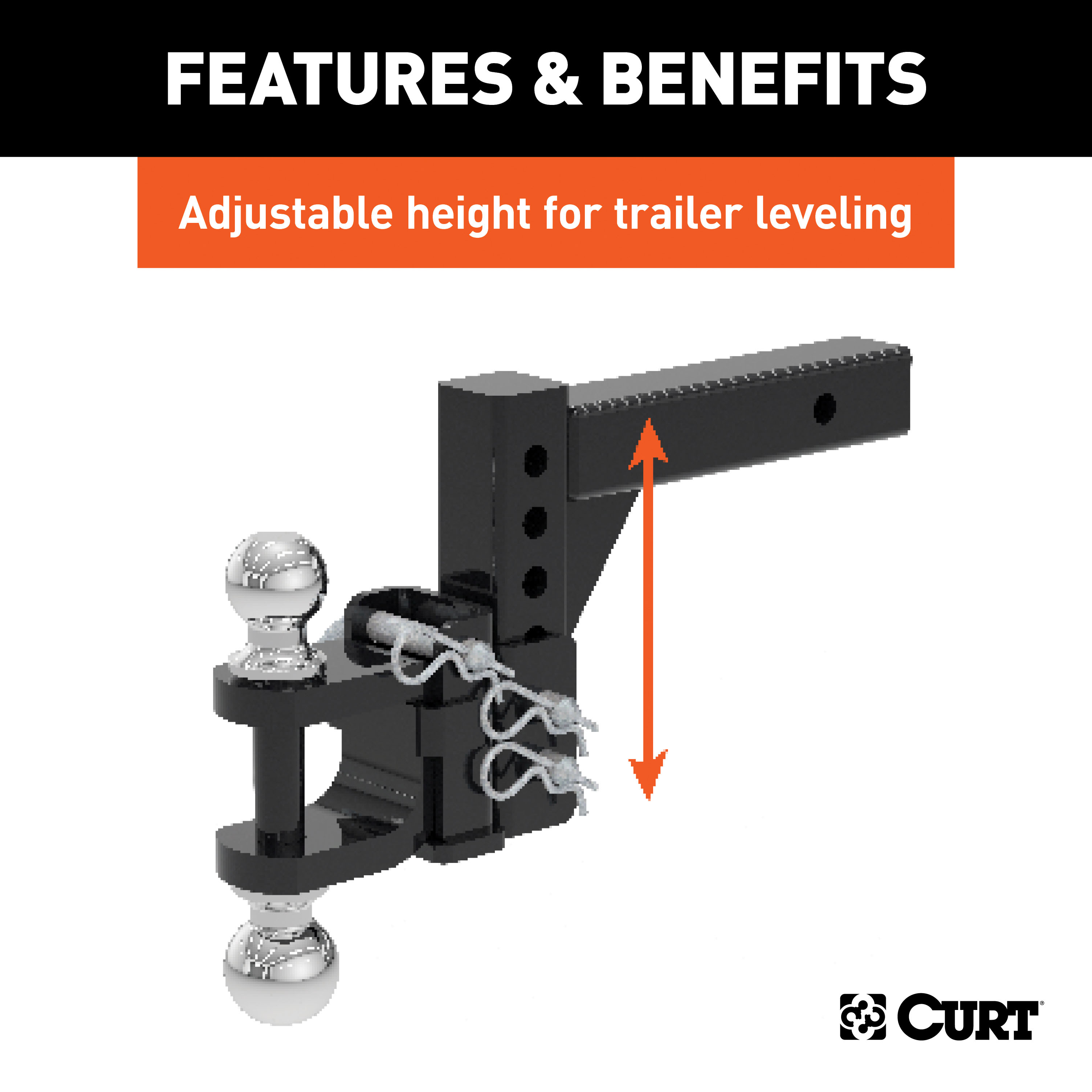 CURT Adjustable Multipurpose Ball Mount (2" Shank, 2" & 2-5/16" Balls) Trailer Hitch Ball Mount thumbnail 4