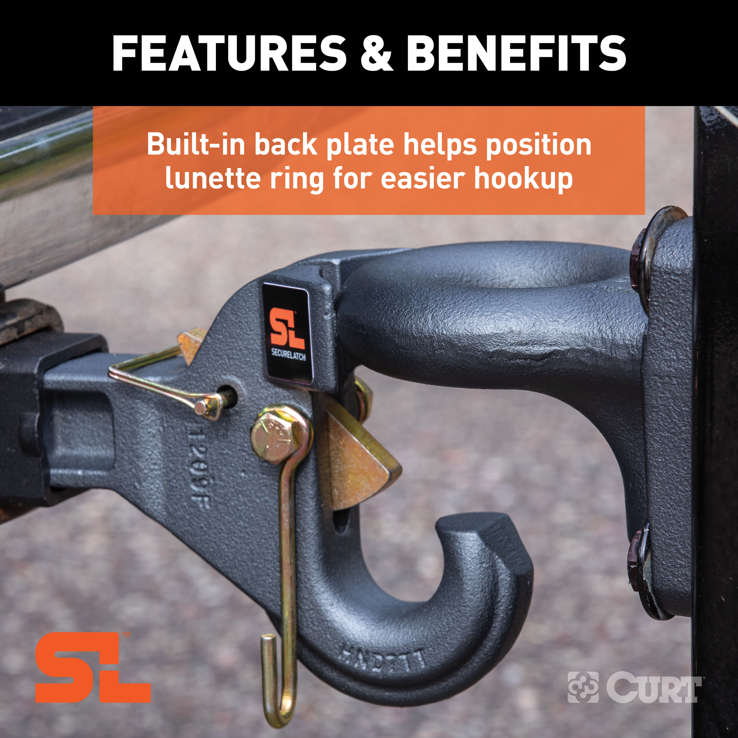 CURT SecureLatch Receiver-Mount Pintle Hook (2" Shank, 14K, 2-1/2" or 3" Lunette) Trailer Hitch Pintle Hook Mount thumbnail 2