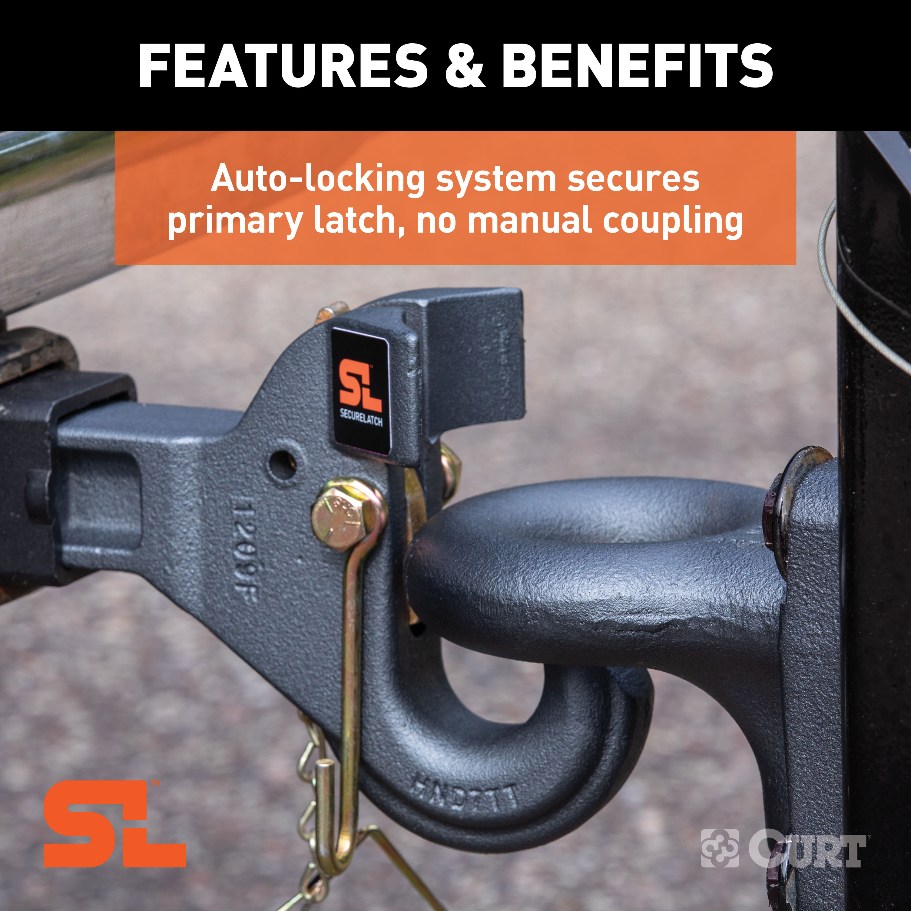 CURT SecureLatch Receiver-Mount Pintle Hook (2" Shank, 14K, 2-1/2" or 3" Lunette) Trailer Hitch Pintle Hook Mount thumbnail 3
