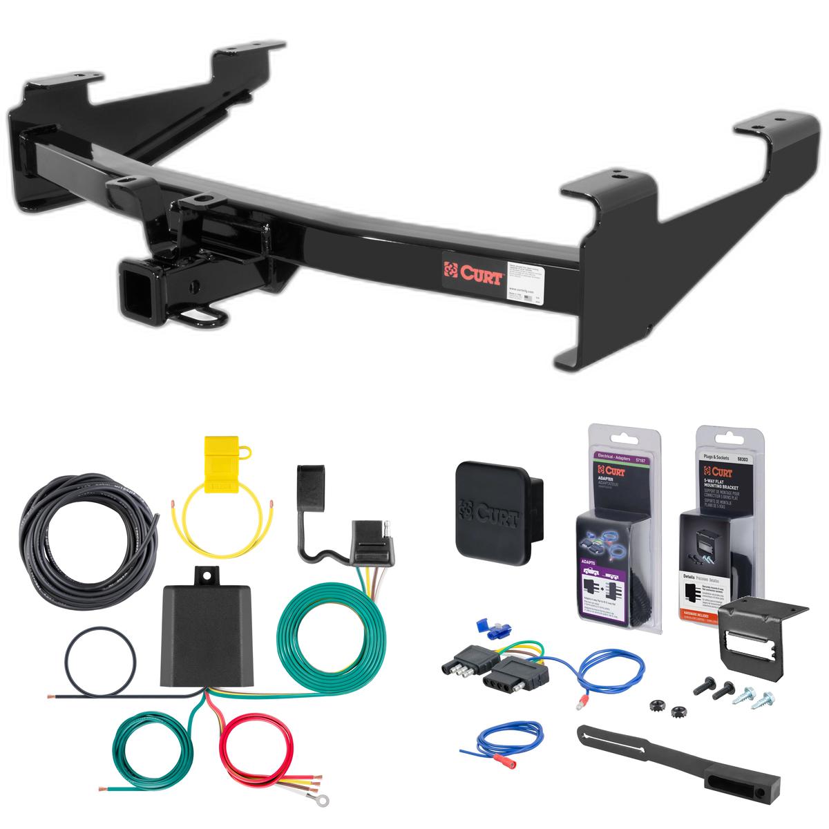 01 - 10 Chevrolet Silverado 2500 HD 8' bed, excluding factory receiver, Tommy Gate lift or cab & chassis Curt 2" Class 4 Trailer Tow Hitch + 5-Flat Wiring Kit Tow Boat/Utility Trailer with Surge Brakes 14211 thumbnail 0