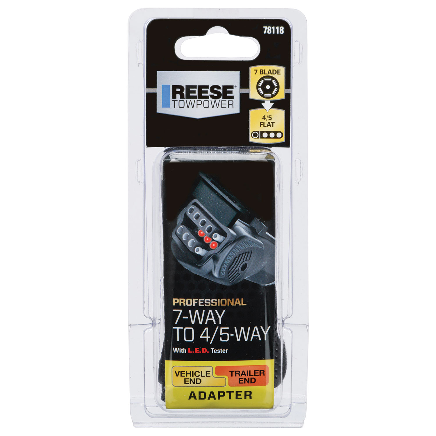 Reese Towpower Wiring Adapter, 7-Way Flat to 5-Way & 4-Way Flat, w/ LED Tester thumbnail 1