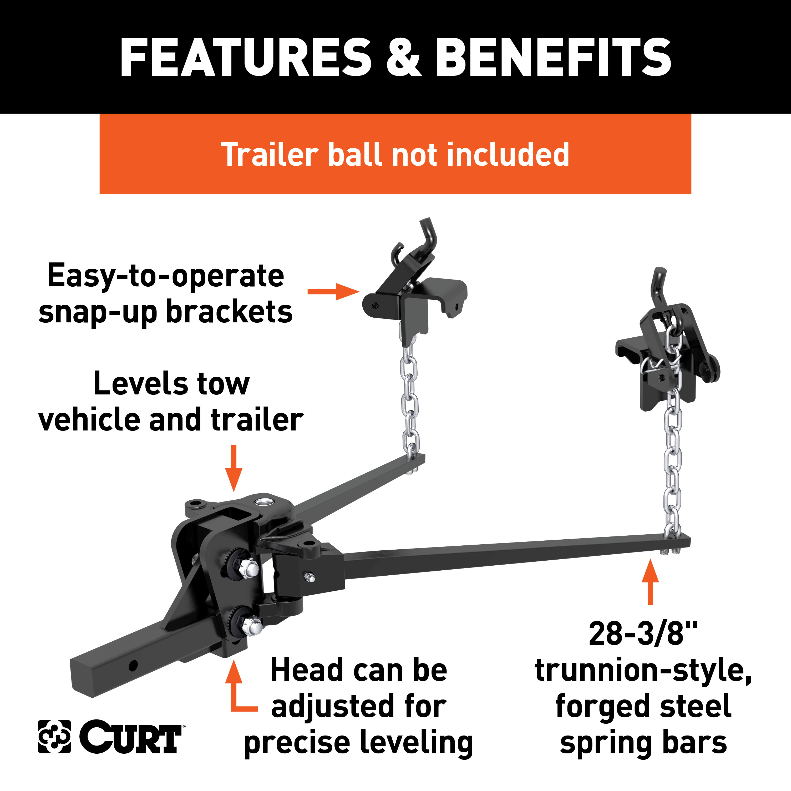 CURT (10K - 15K lbs., 28-3/8" Bars) Short Trunnion Bar Weight Distribution Hitch thumbnail 1