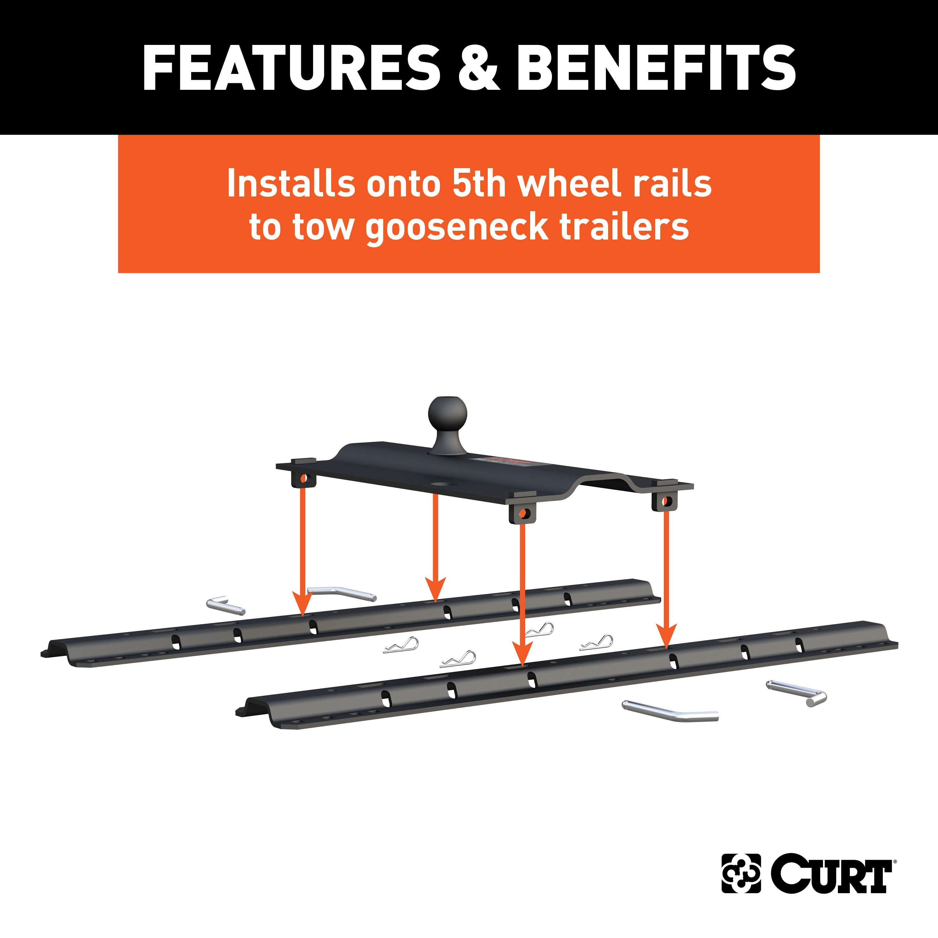 CURT Bent Plate 5th Wheel Rail Gooseneck Hitch with 2-5/16" Ball, 25K (3" Offset) Gooseneck Trailer Hitch thumbnail 2