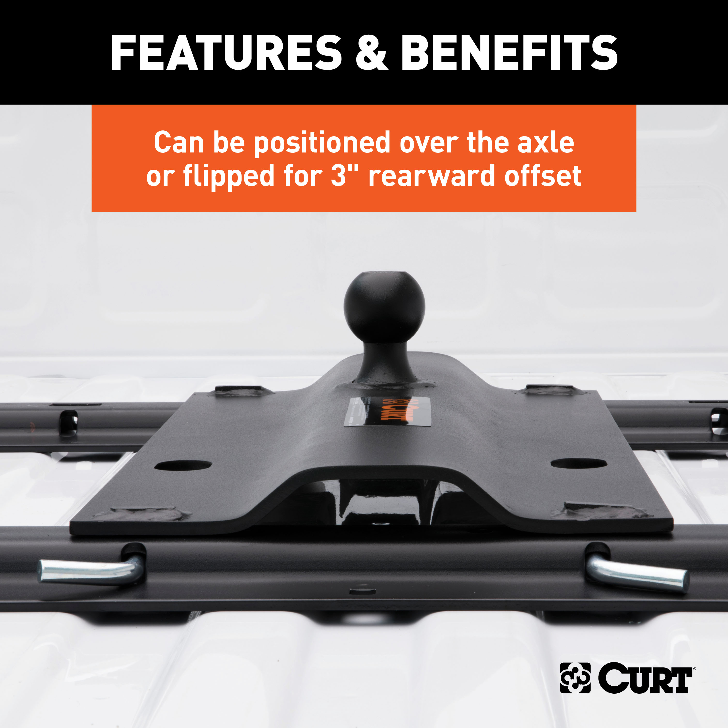 CURT Bent Plate 5th Wheel Rail Gooseneck Hitch with 2-5/16" Ball, 25K (3" Offset) Gooseneck Trailer Hitch thumbnail 4