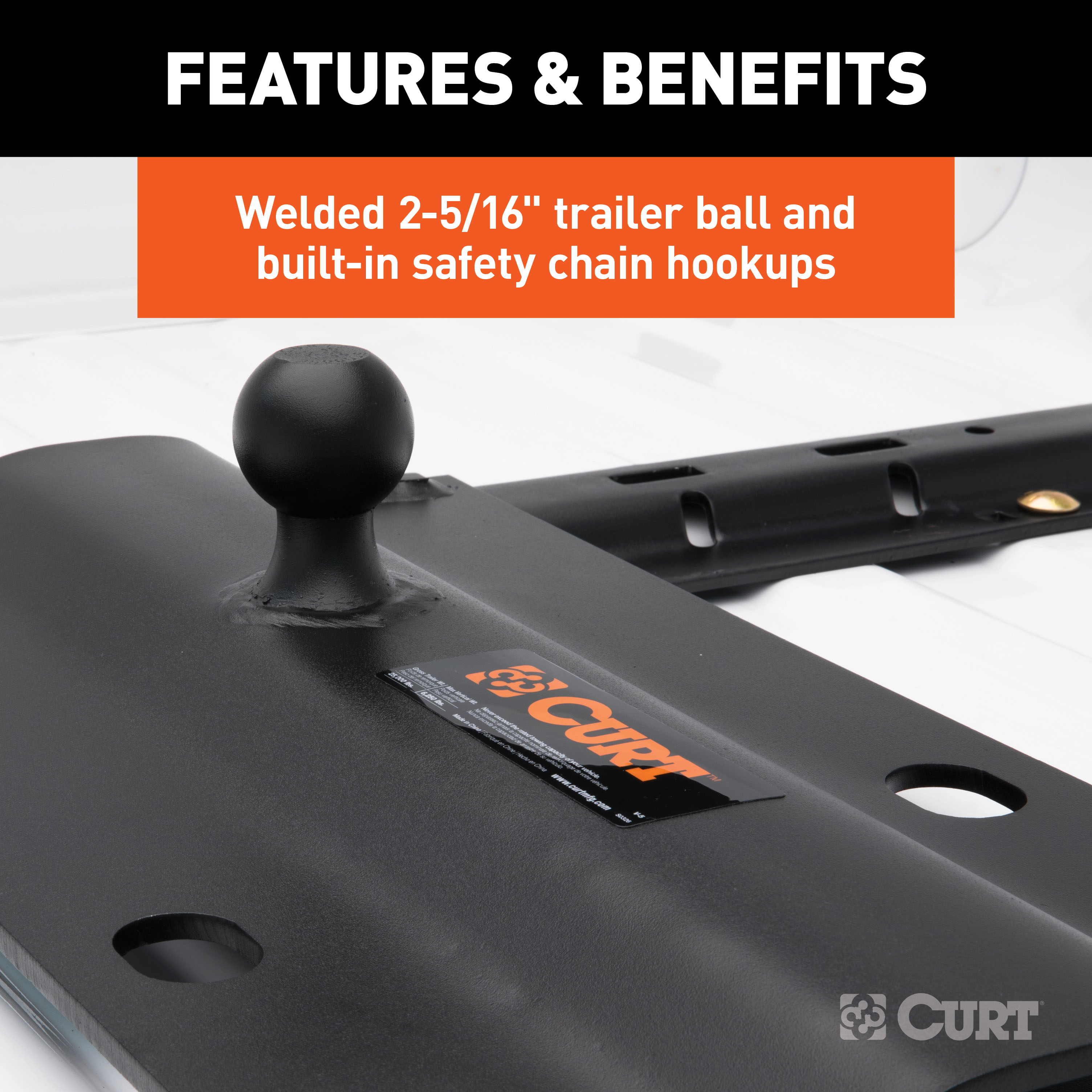 CURT Bent Plate 5th Wheel Rail Gooseneck Hitch with 2-5/16" Ball, 25K (3" Offset) Gooseneck Trailer Hitch thumbnail 4