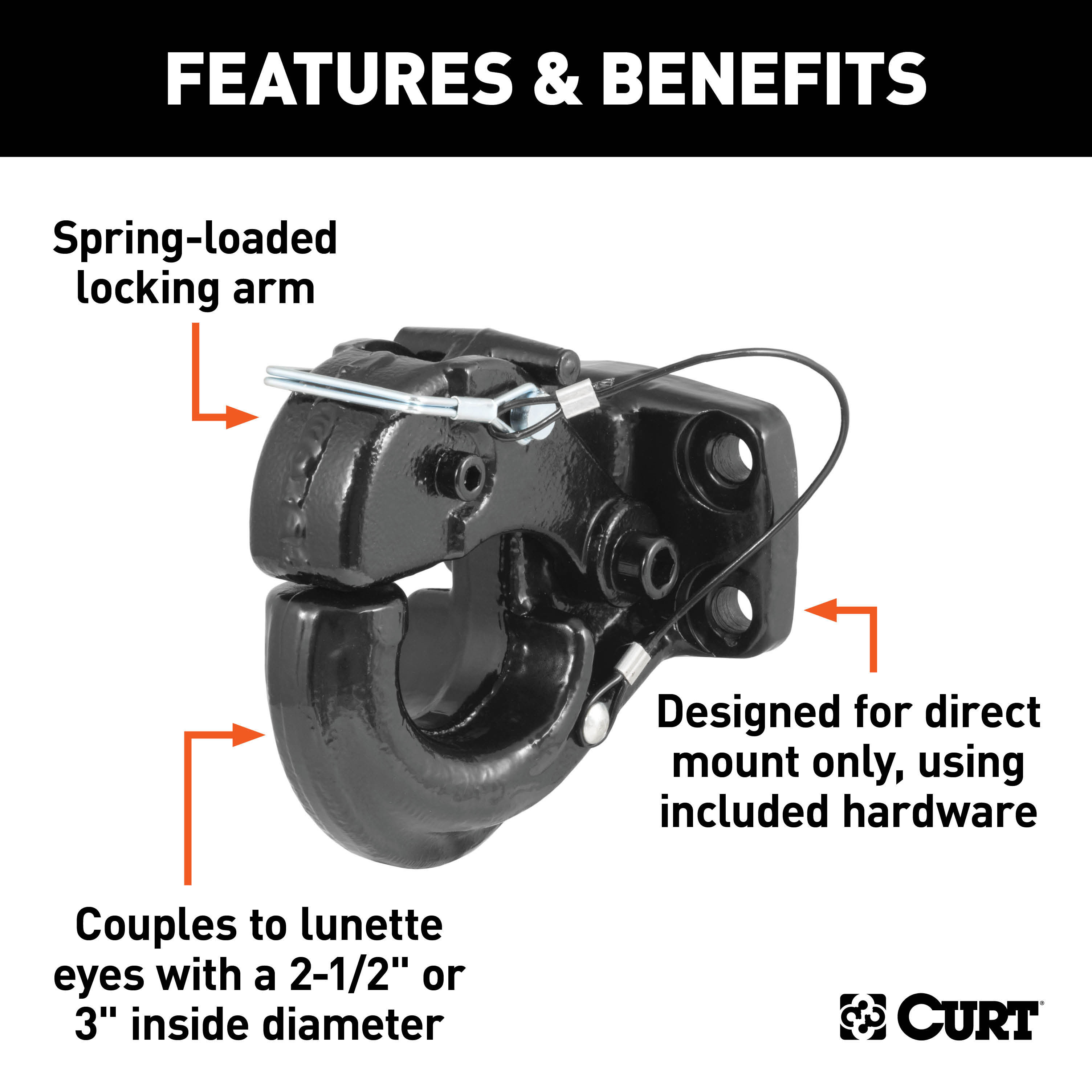 CURT Pintle Hook (60,000 lbs., 2-1/2" or 3" Lunette Rings) Trailer Hitch Pintle Hook Mount thumbnail 1