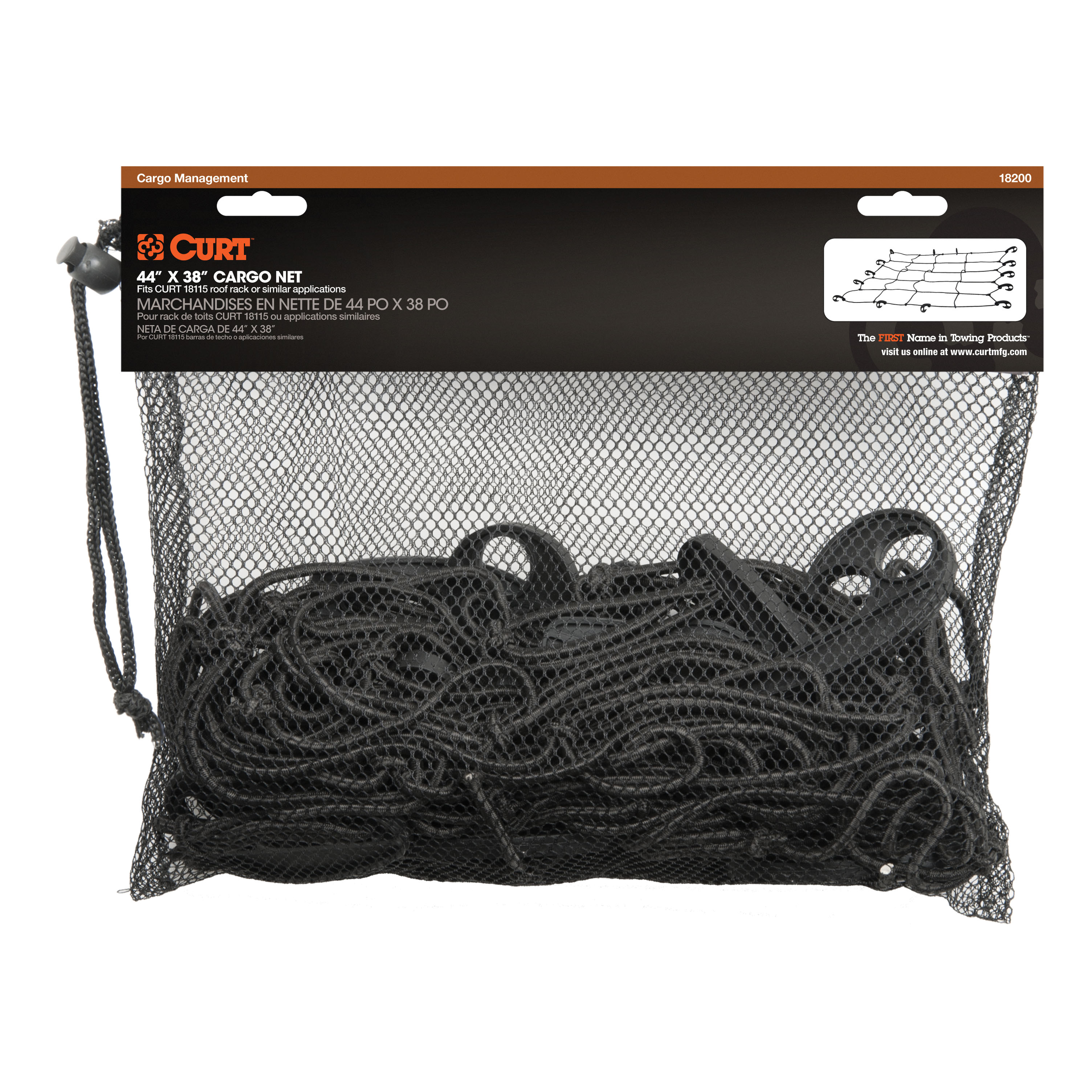 CURT 44" x 38" Elastic Cargo Net for Roof Basket Roof Rack thumbnail 5