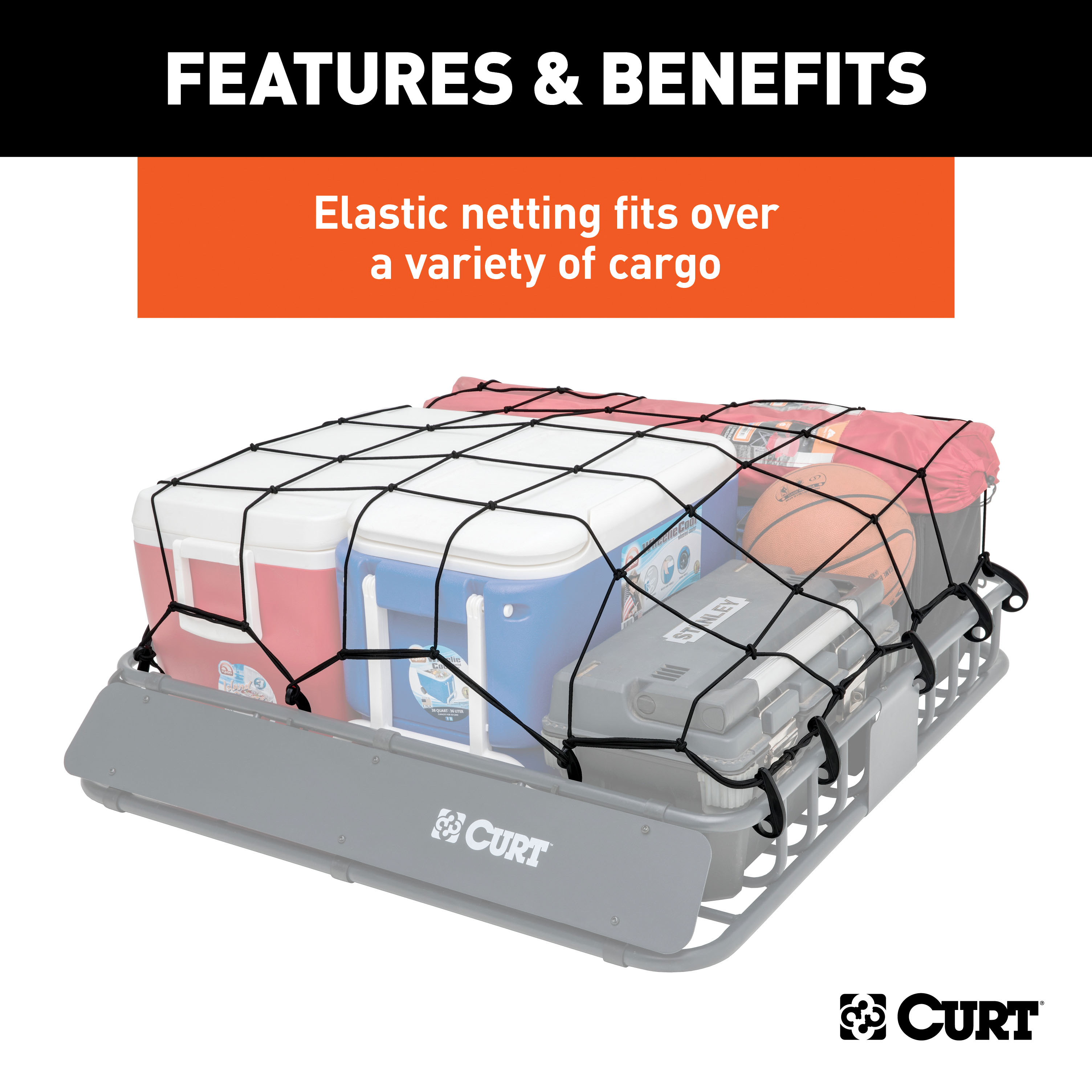 CURT 44" x 38" Elastic Cargo Net for Roof Basket Roof Rack thumbnail 4