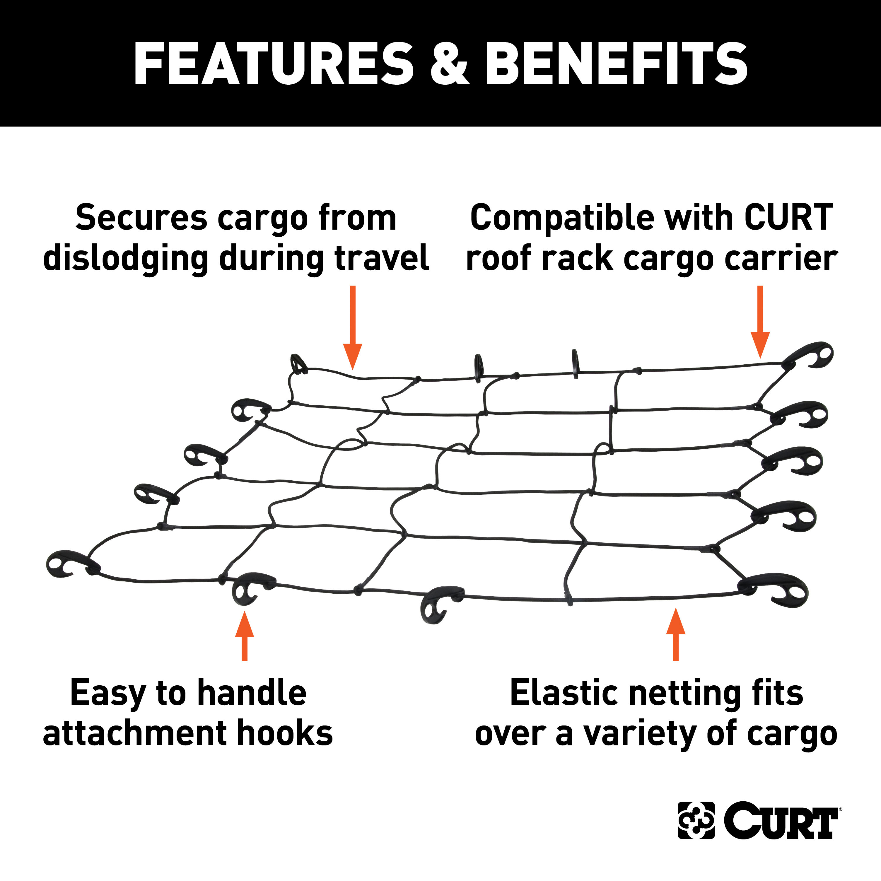 CURT 44" x 38" Elastic Cargo Net for Roof Basket Roof Rack thumbnail 1