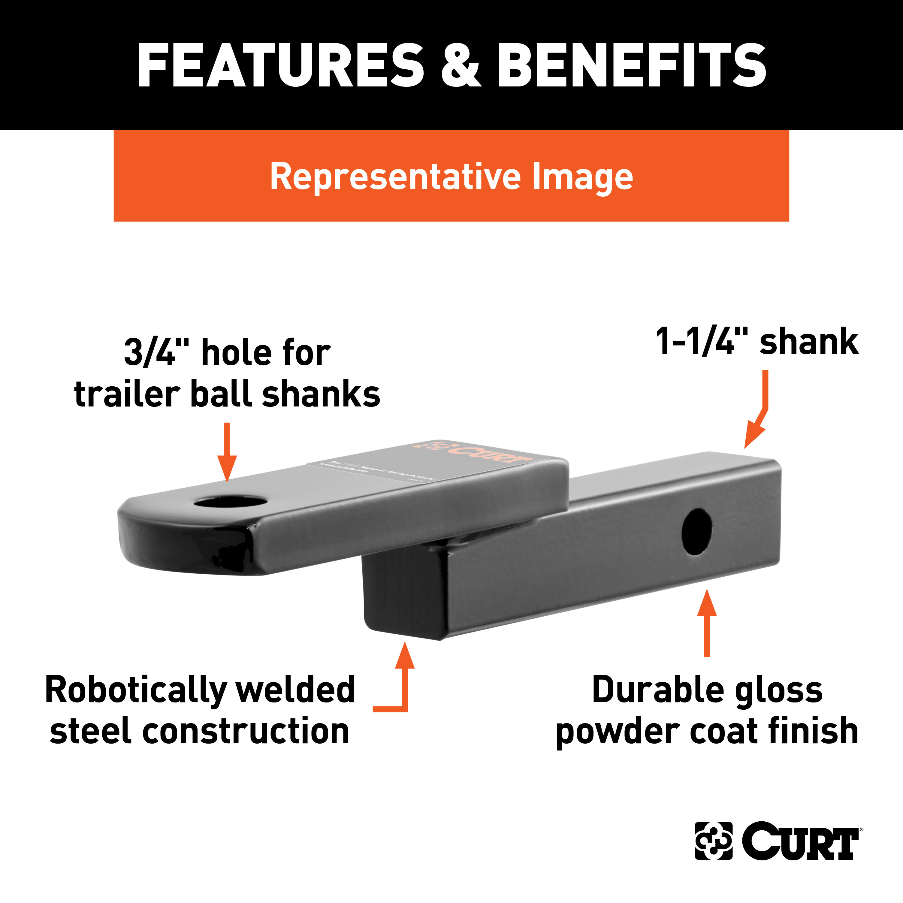 CURT Class 2 Ball Mount (1-1/4" Shank, 3,500 lbss., 1-1/4" Drop, 6-3/4" Long) Trailer Hitch Ball Mount thumbnail 3