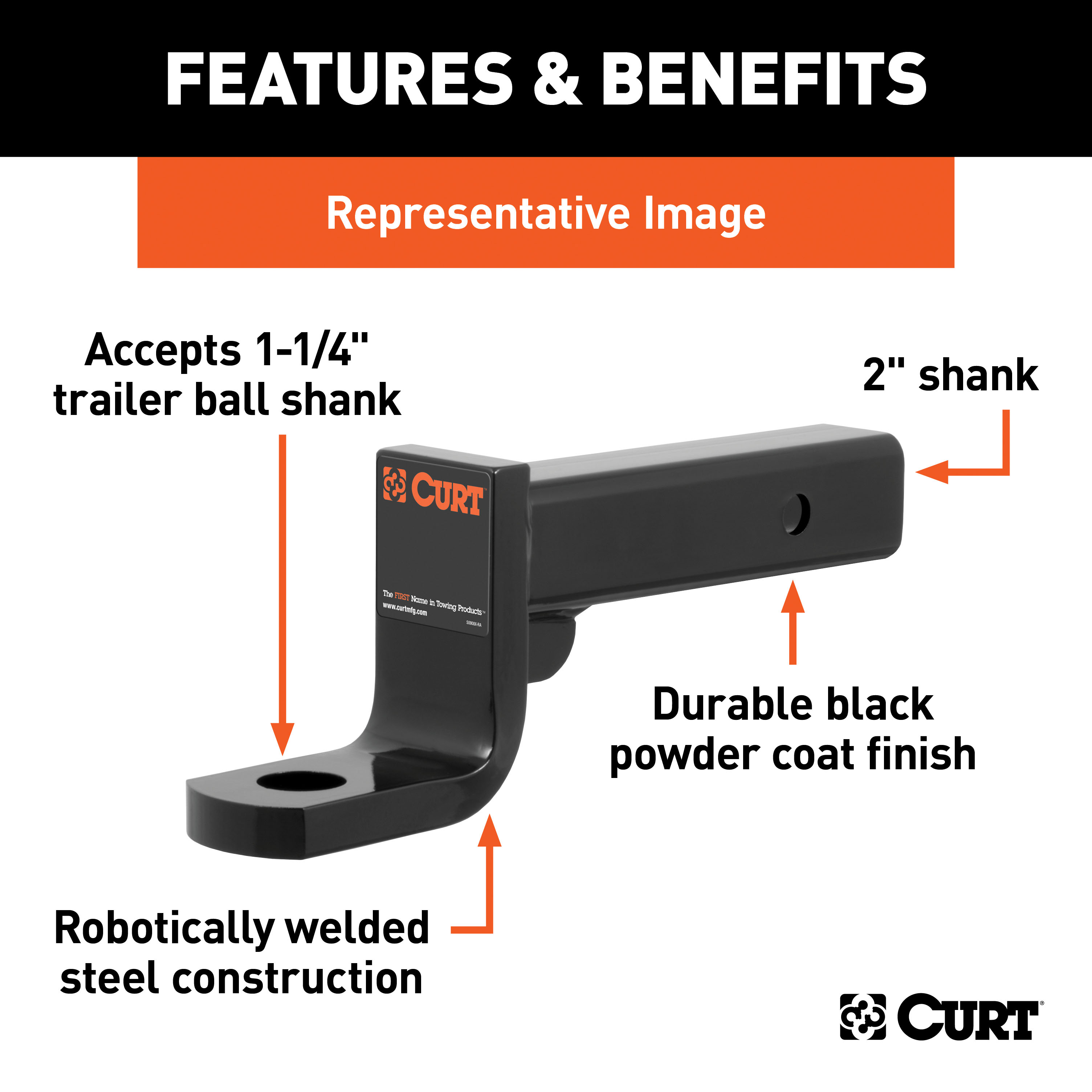 CURT Class 4 Ball Mount (2" Shank, 10,000 lbss., 8" Drop, 9-3/8" Long) Trailer Hitch Ball Mount thumbnail 3