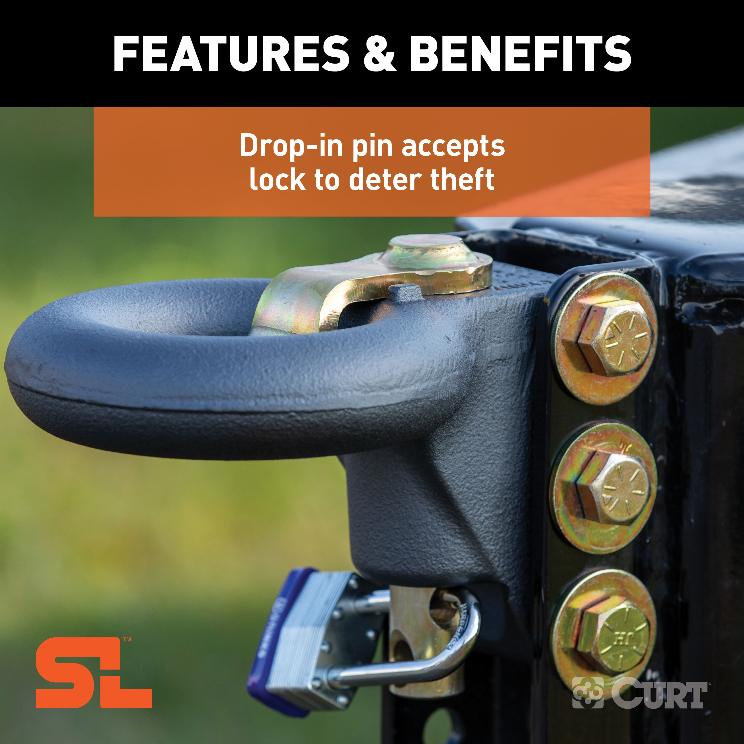 CURT SecureLatch Lunette Ring & Channel (40,000 lbs, 3" ID, 11-3/4" Channel Height) Trailer Hitch Pintle Hook Mount thumbnail 3