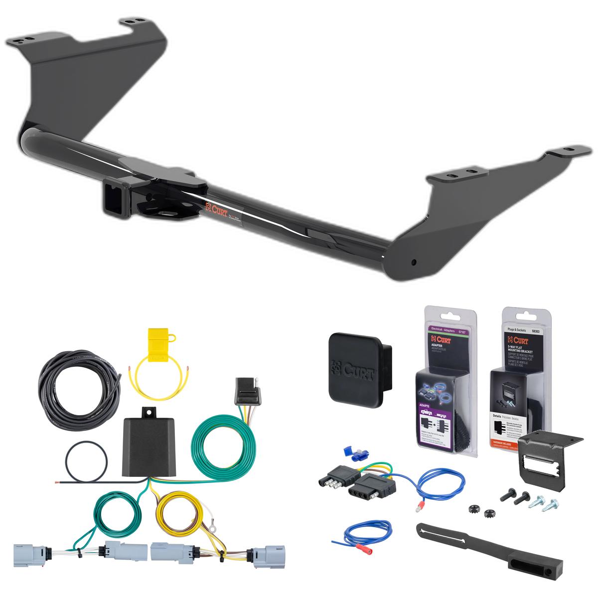 17 - 20 Chrysler Pacifica w/ LED Tailights Curt 2" Class 3 Trailer Tow Hitch + 5-Flat Wiring Kit Tow Boat/Utility Trailer with Surge Brakes 13383 thumbnail 0