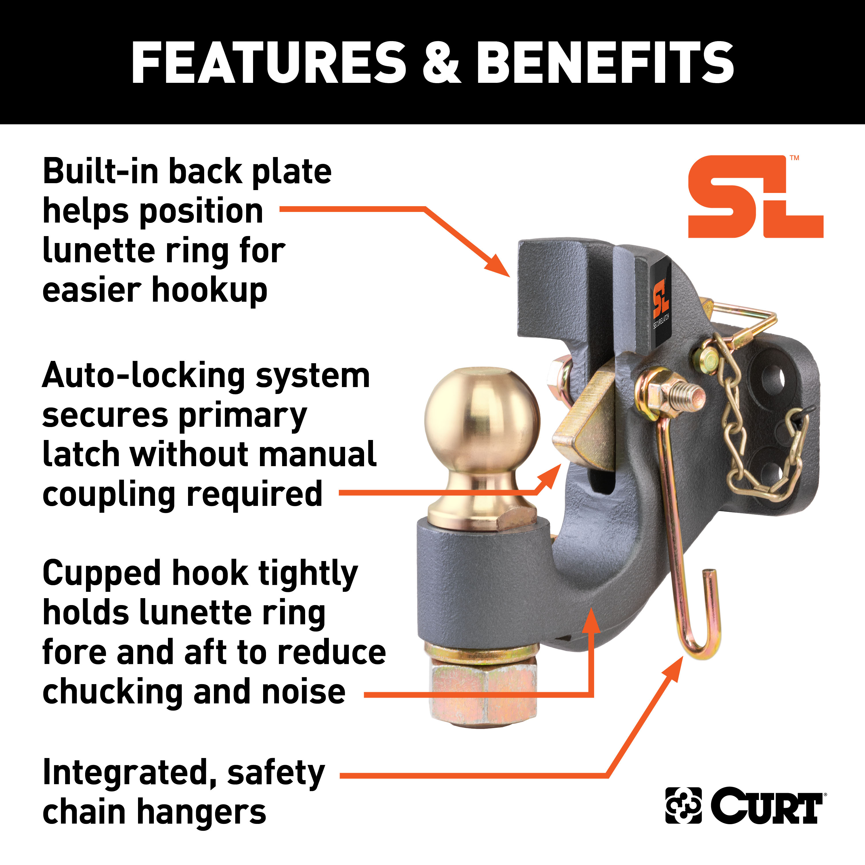 CURT SecureLatch Ball & Pintle Hitch (2" Ball, 20,000 lbs.) Trailer Hitch Pintle Hook Mount thumbnail 1