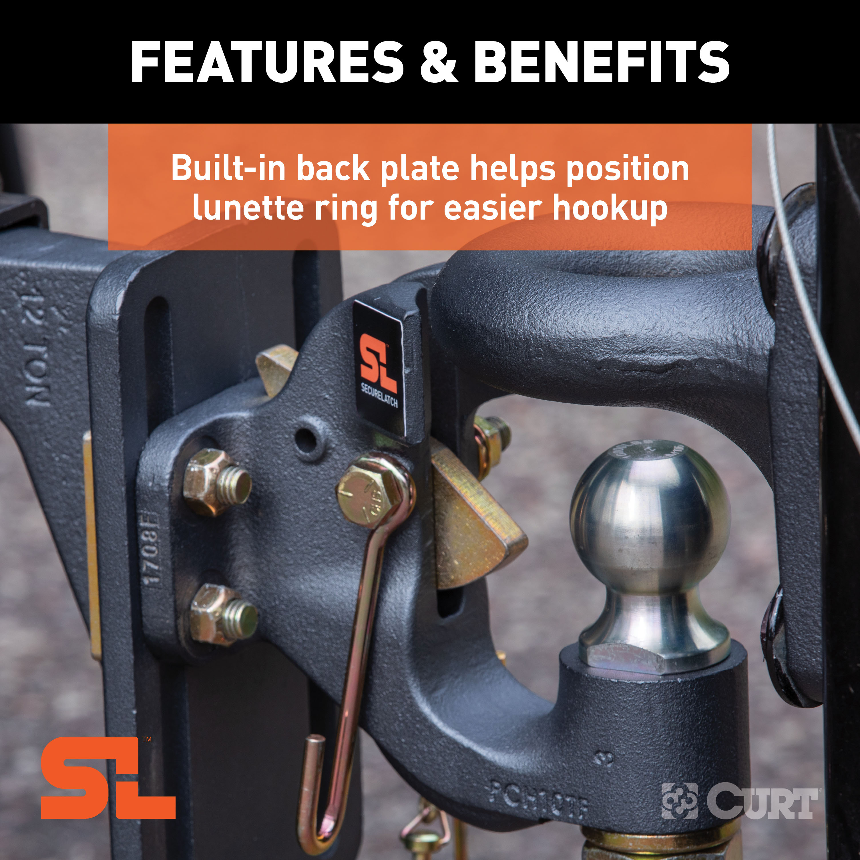 CURT SecureLatch Ball & Pintle Hitch (2" Ball, 20,000 lbs.) Trailer Hitch Pintle Hook Mount thumbnail 2