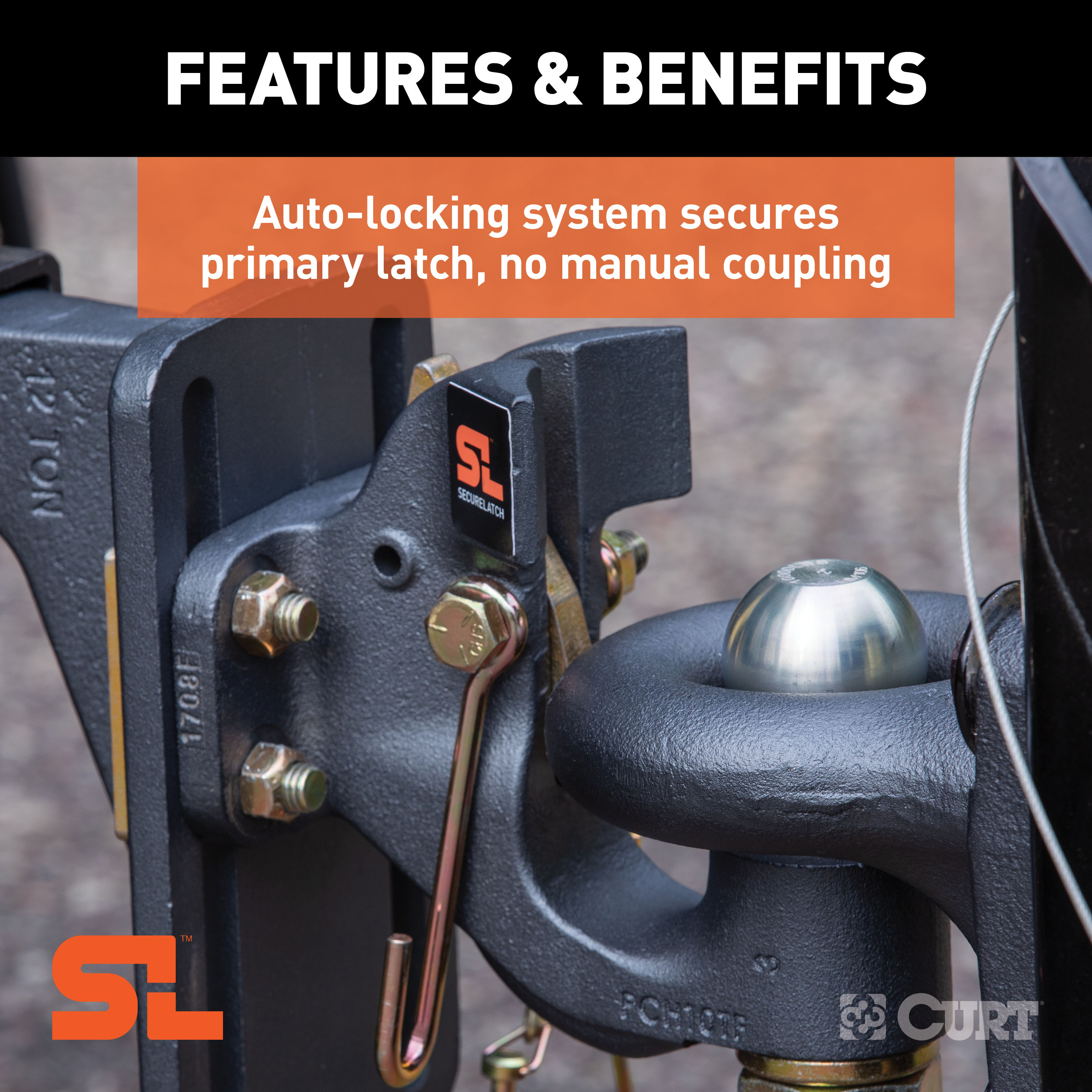 CURT SecureLatch Ball & Pintle Hitch (2" Ball, 20,000 lbs.) Trailer Hitch Pintle Hook Mount thumbnail 3