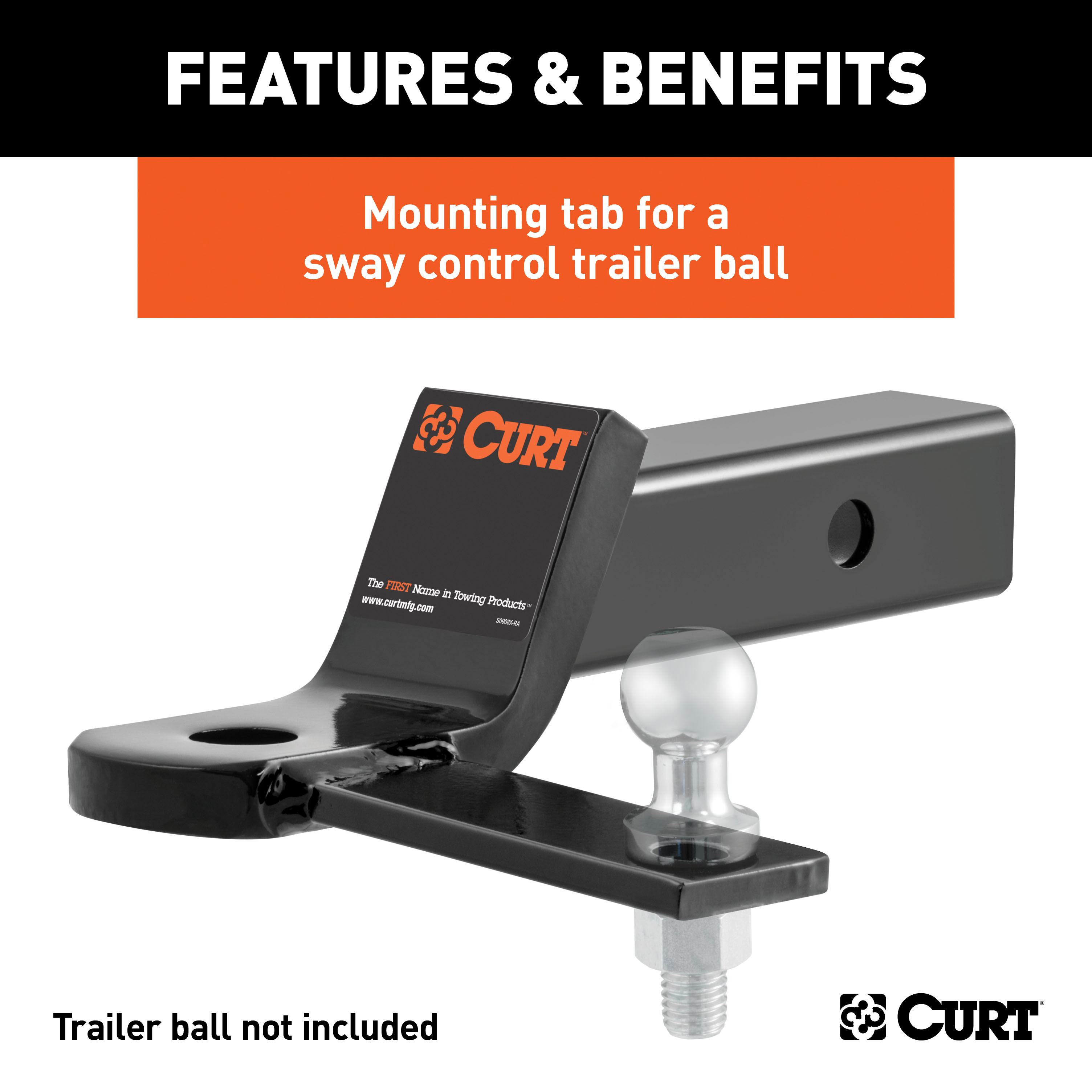 CURT Sway Tab Ball Mount (2" Shank, 7,500 lbss., 2" Drop) Trailer Hitch Ball Mount thumbnail 2