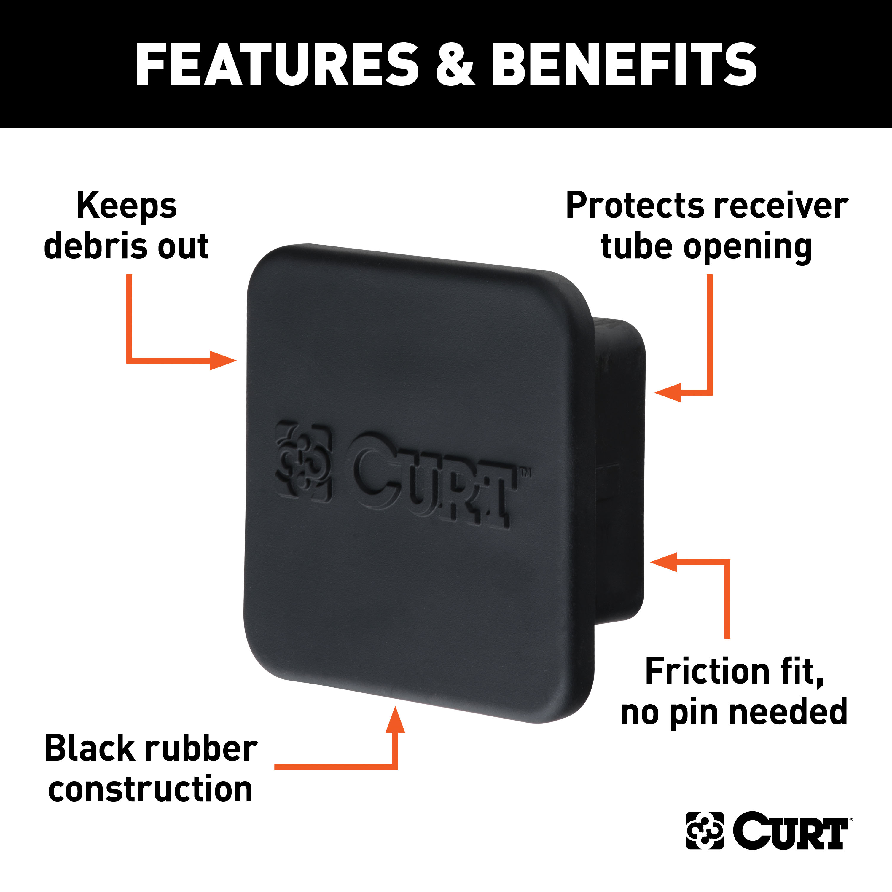 CURT 2-1/2" Rubber Hitch Tube Cover (Packaged) Trailer Hitch Cover thumbnail 3