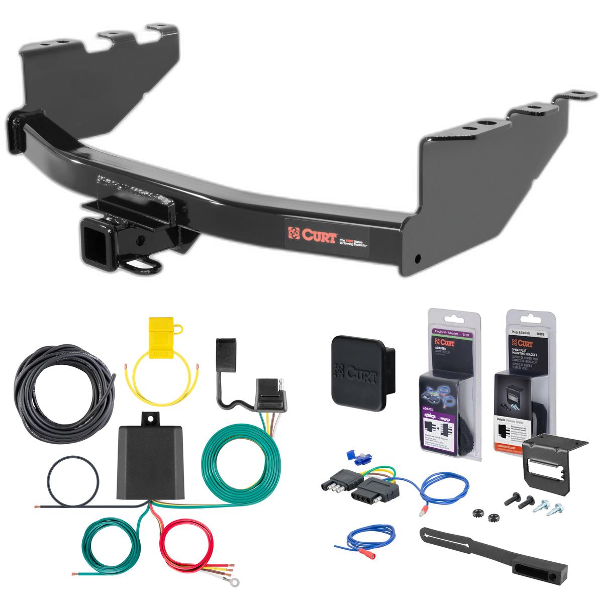 14 - 18 Chevrolet Silverado 1500 Excluding roll pan bumper, Tommy Gate lift or 10" drop bumper Curt 2" Class 3 Trailer Tow Hitch + 5-Flat Wiring Kit Tow Boat/Utility Trailer with Surge Brakes 13175 thumbnail 0