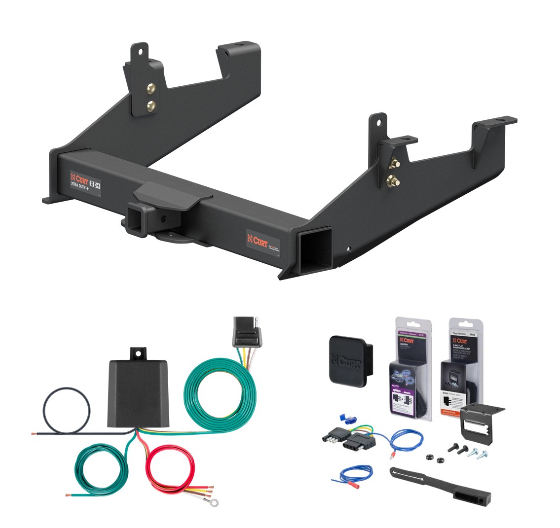 2020 - 2026 Chevrolet Silverado 2500 HD 8' bed, excluding factory receiver, Tommy Gate lift or cab & chassis Curt 2" Class 5 Trailer Tow Hitch + 5-Flat Wiring Kit Tow Boat/Utility Trailer with Surge Brakes 15007 thumbnail 0